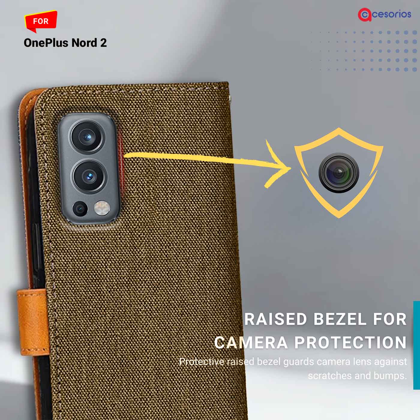 Accesorios Oneplus Nord 2 denim flip cover – Dark Brown – Image 2 #color_dark b