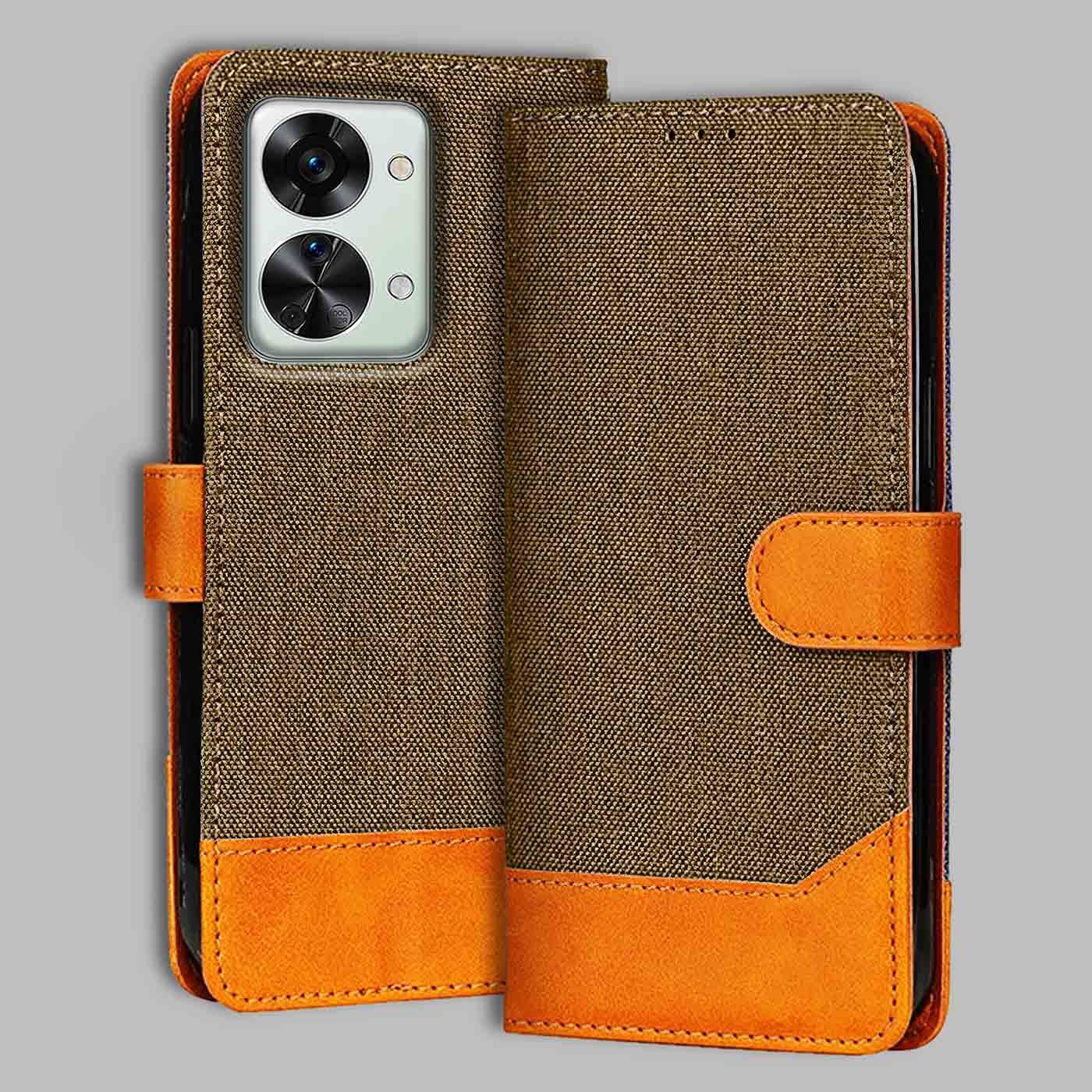Accesorios Oneplus Nord 2T denim flip cover – Dark Brown – Image 1 #color_dark b