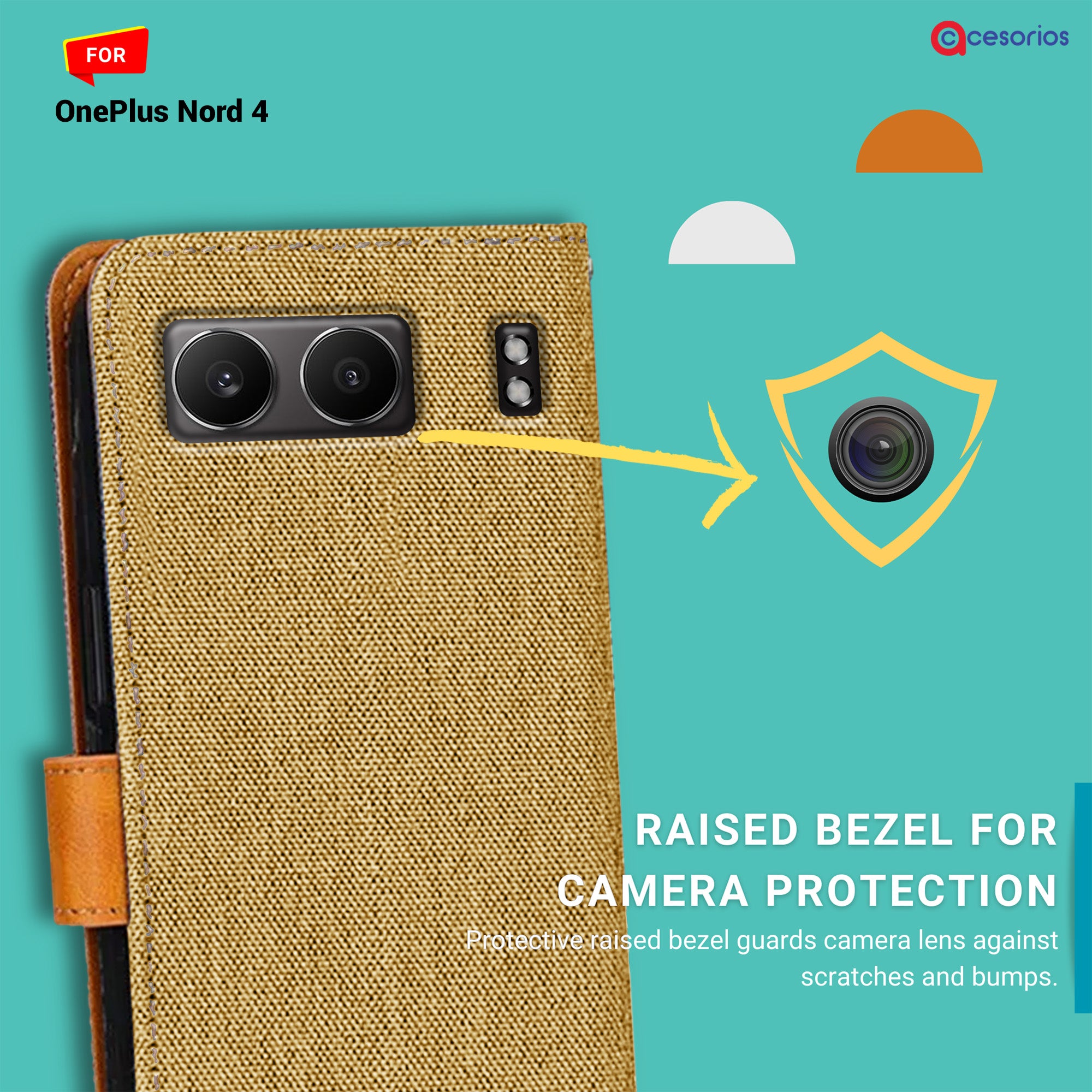 Accesorios Oneplus Nord 4 denim flip cover – Light Brown – Image 2 #color_light brown