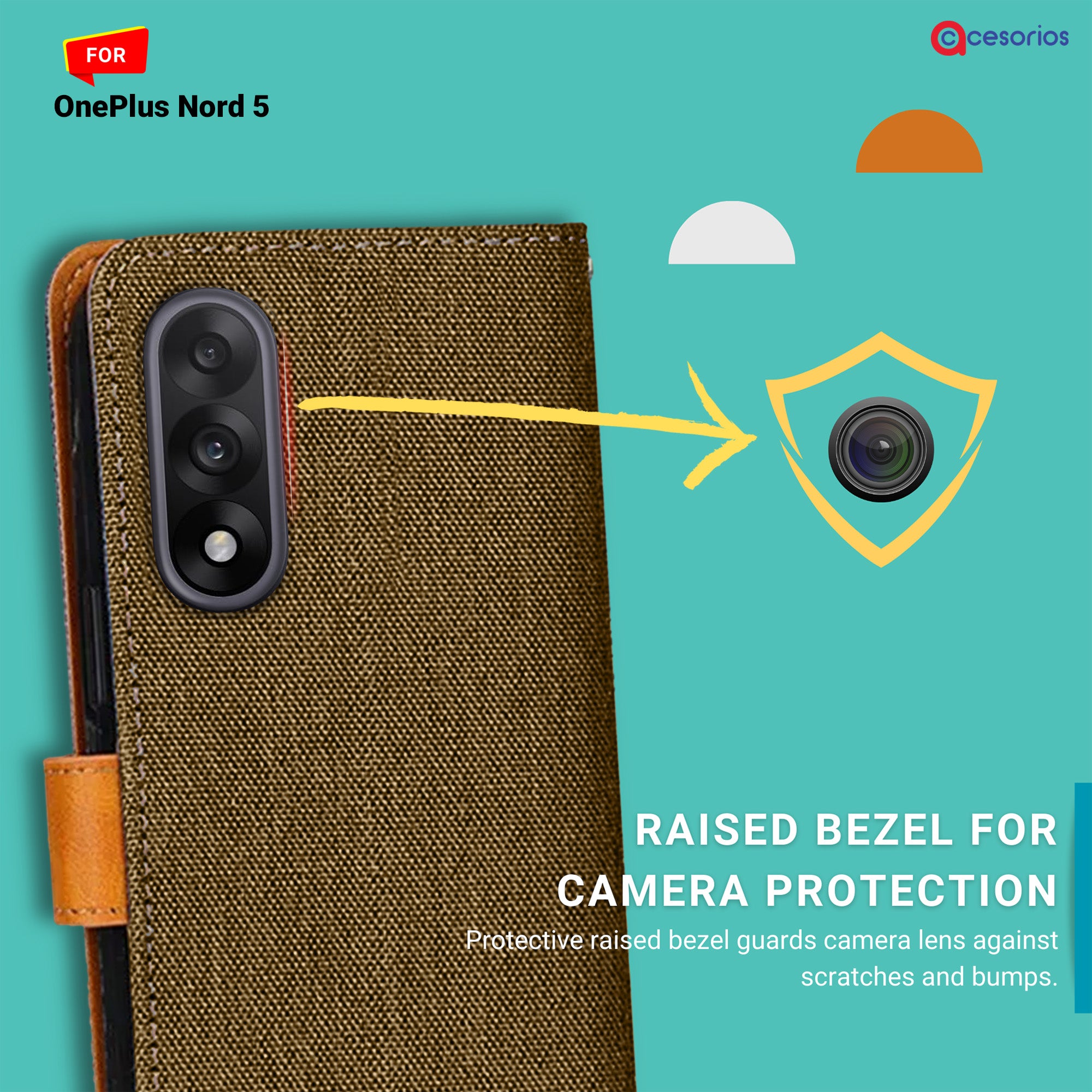 Accesorios Oneplus Nord 5 denim flip cover – Dark Brown – Image 2 #color_dark brown