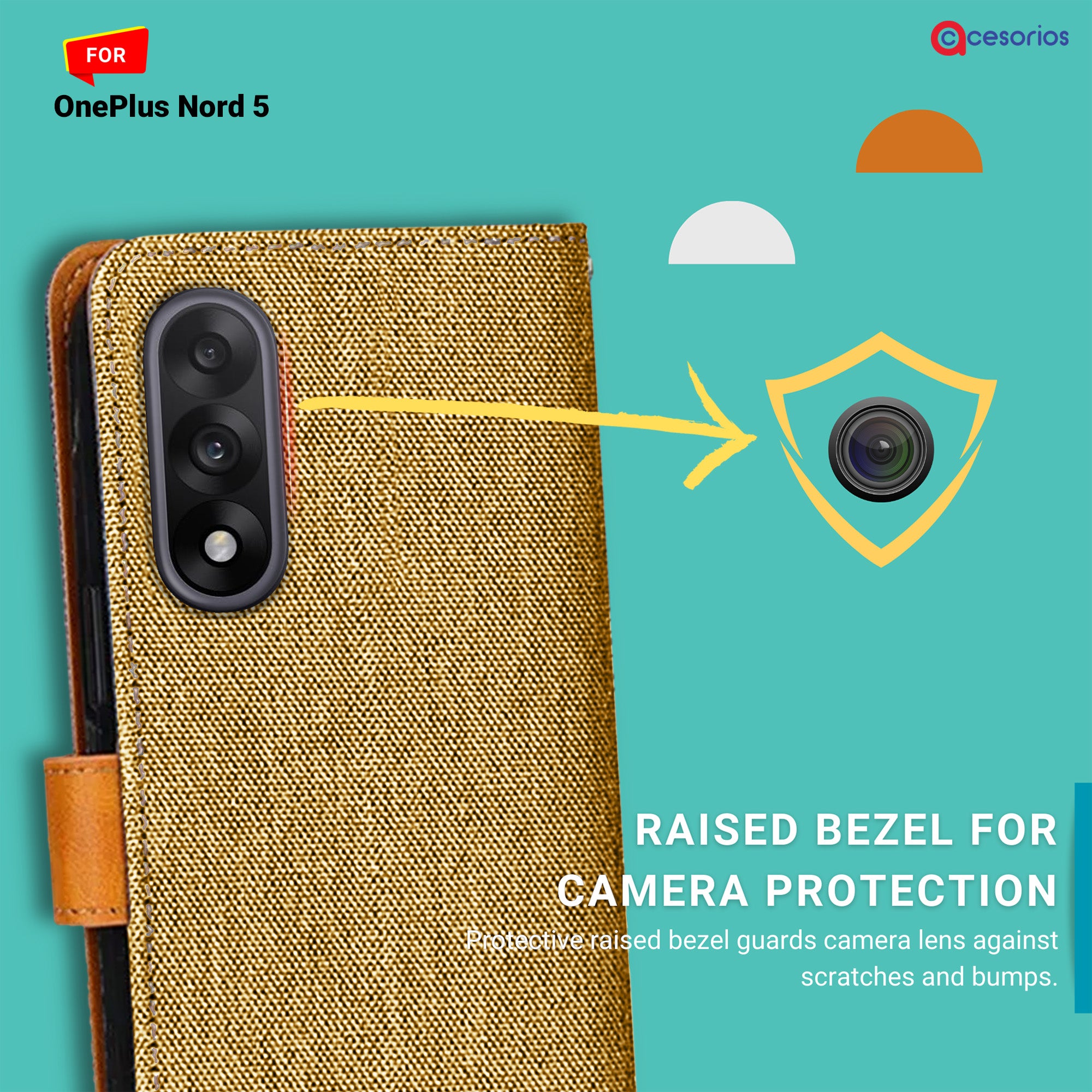 Accesorios Oneplus Nord 5 denim flip cover – Light Brown – Image 2 #color_light brown