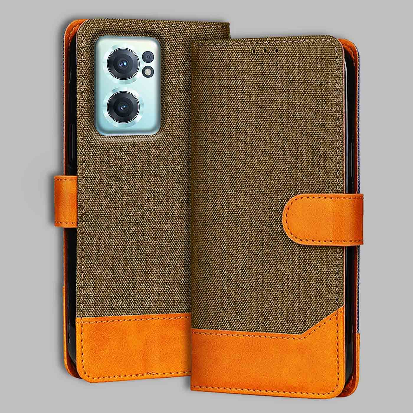 OnePlus Nord CE 2 5G flip cover in Dark Brown — front view by Accesorios