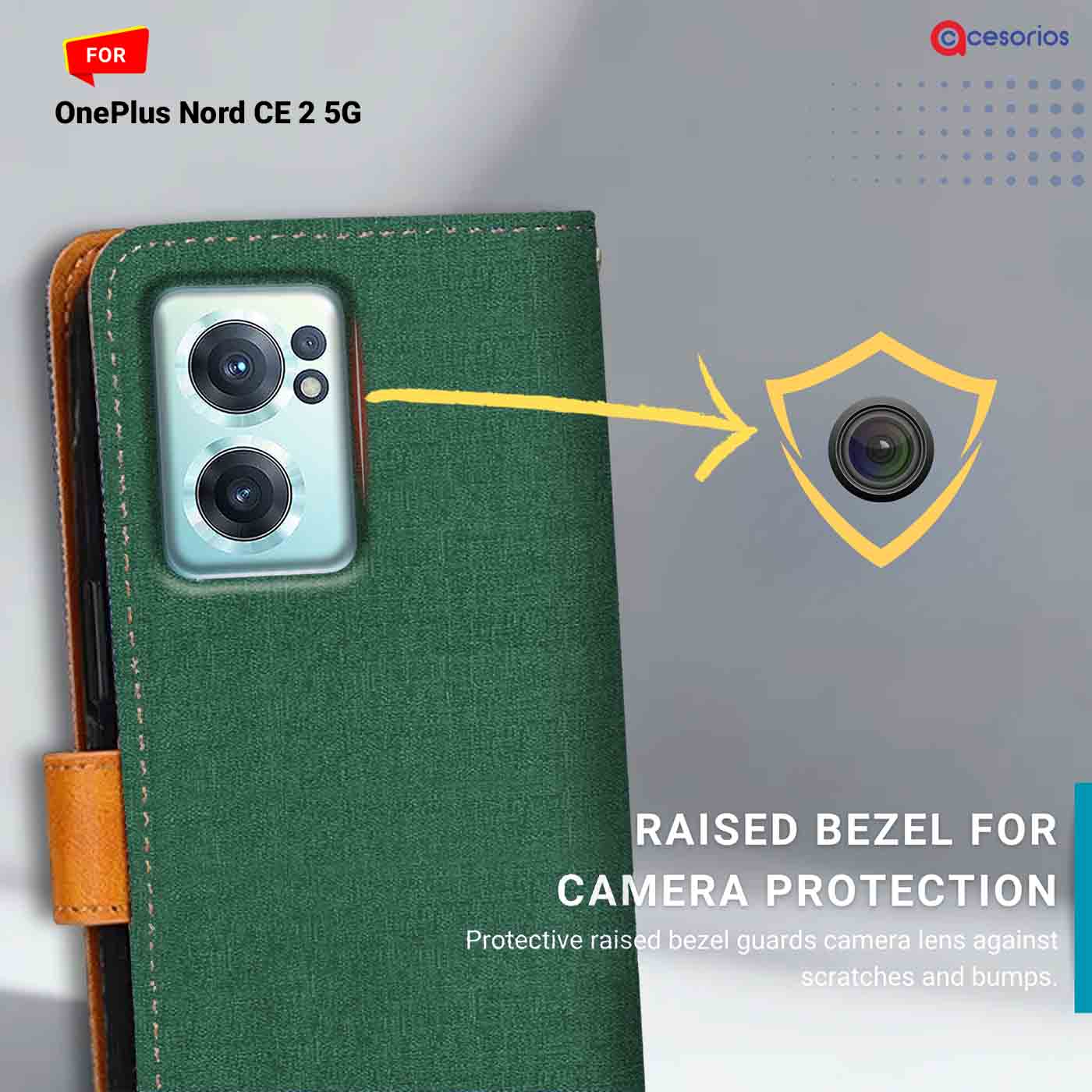 Accesorios Oneplus Nord Ce 2 5G denim flip cover – Green – Image 2 #color_g