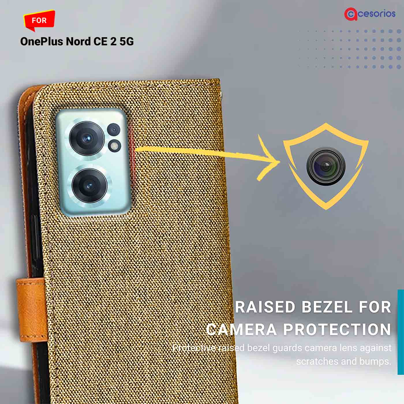 Denim vegan leather back panel — OnePlus Nord CE 2 5G in Camel Beige mobile case