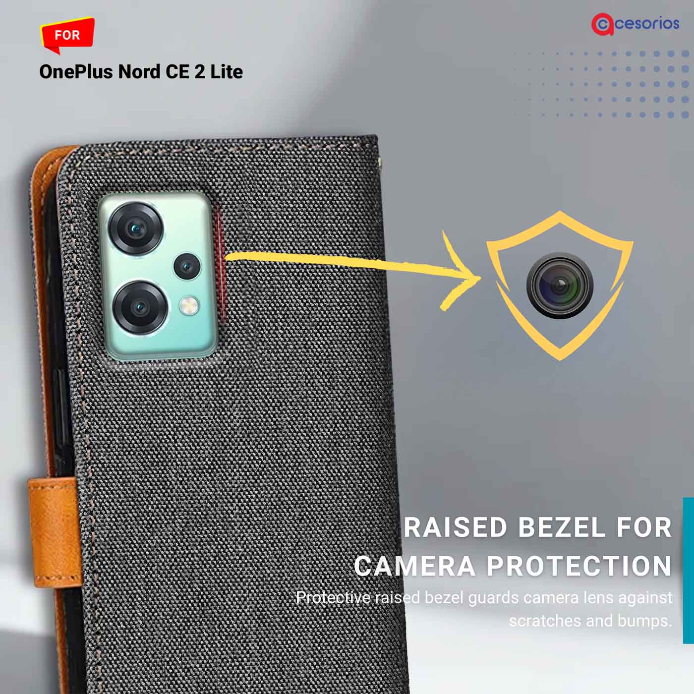 Accesorios Oneplus Nord Ce 2 Lite denim flip cover – Grey – Image 2 #color_