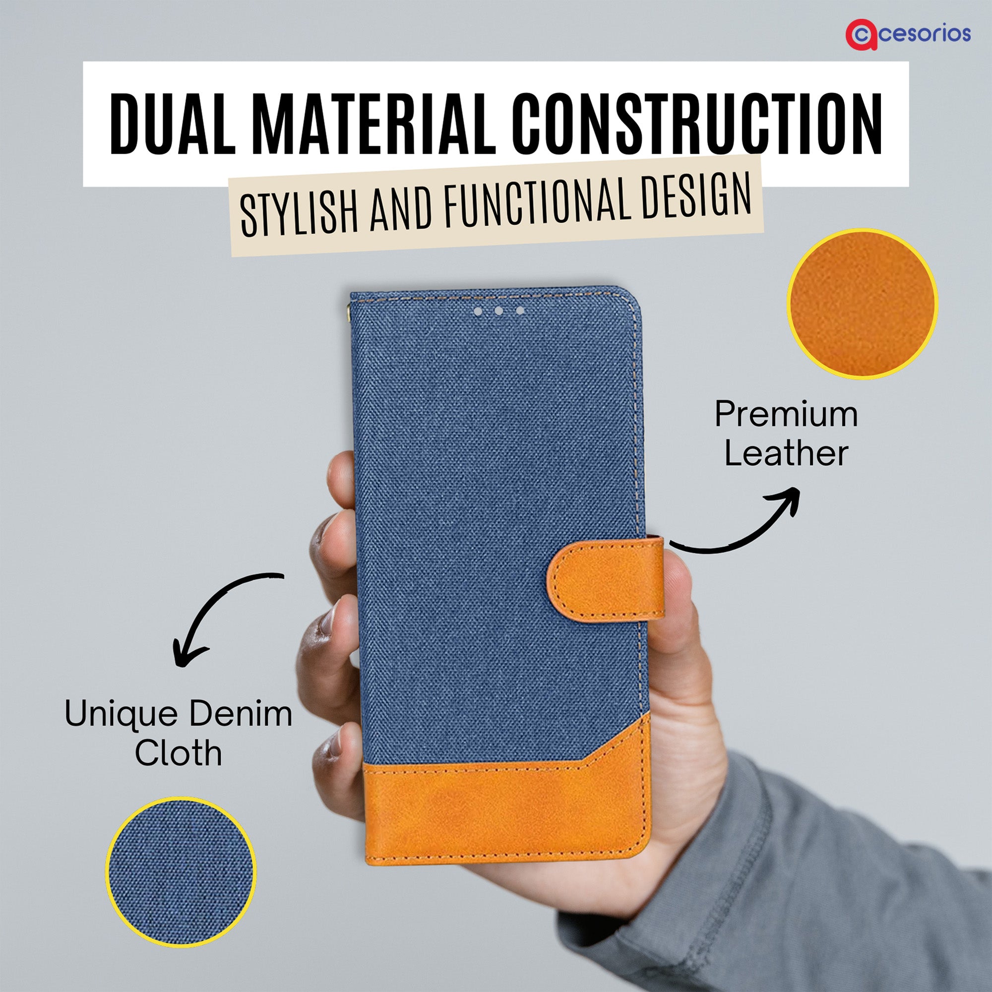 Accesorios Oneplus Nord Ce 3 5G denim flip cover – Blue – Image 3 #color_blue