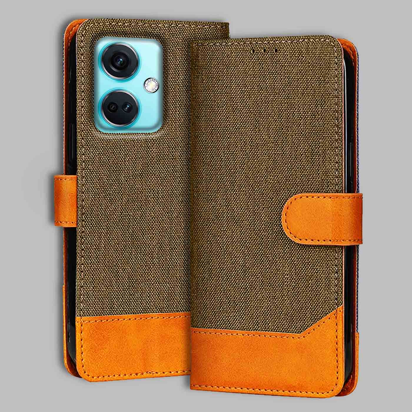 OnePlus Nord CE 3 5G flip cover in Dark Brown — front view by Accesorios