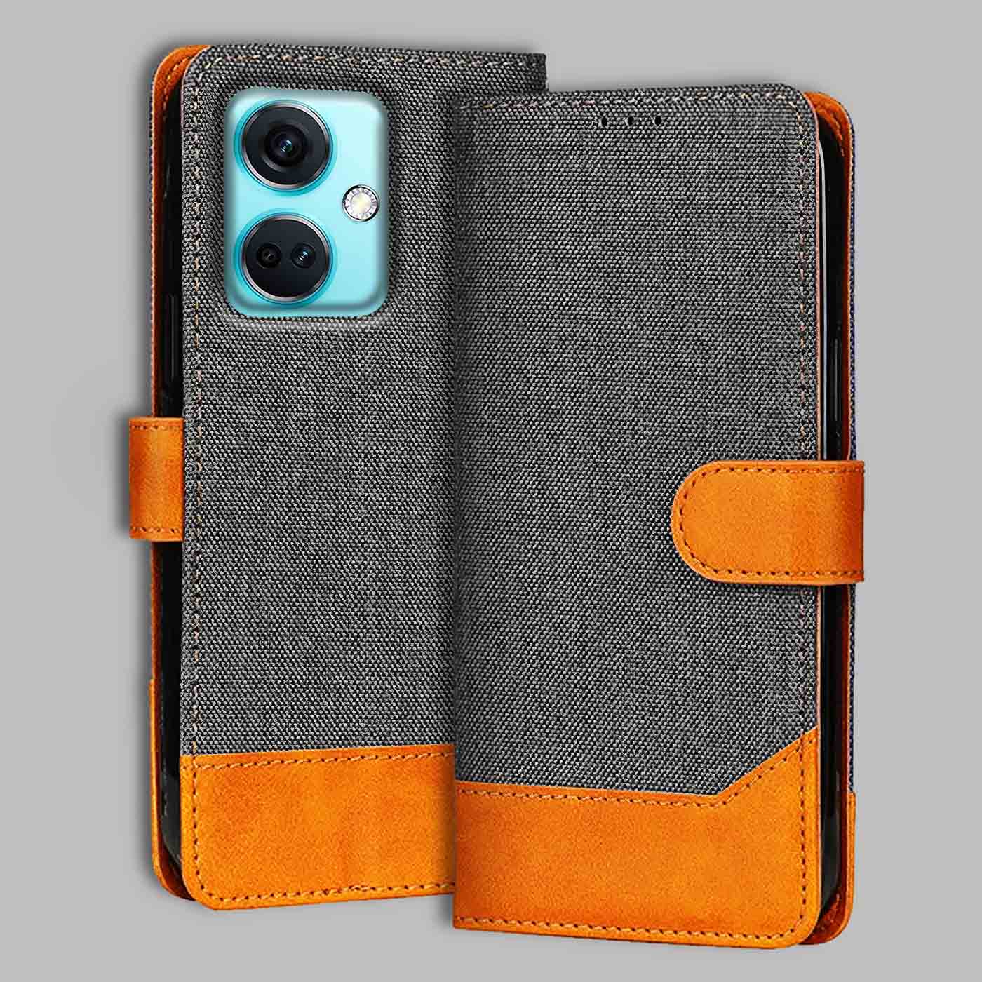 OnePlus Nord CE 3 5G flip cover in Grey — front view by Accesorios