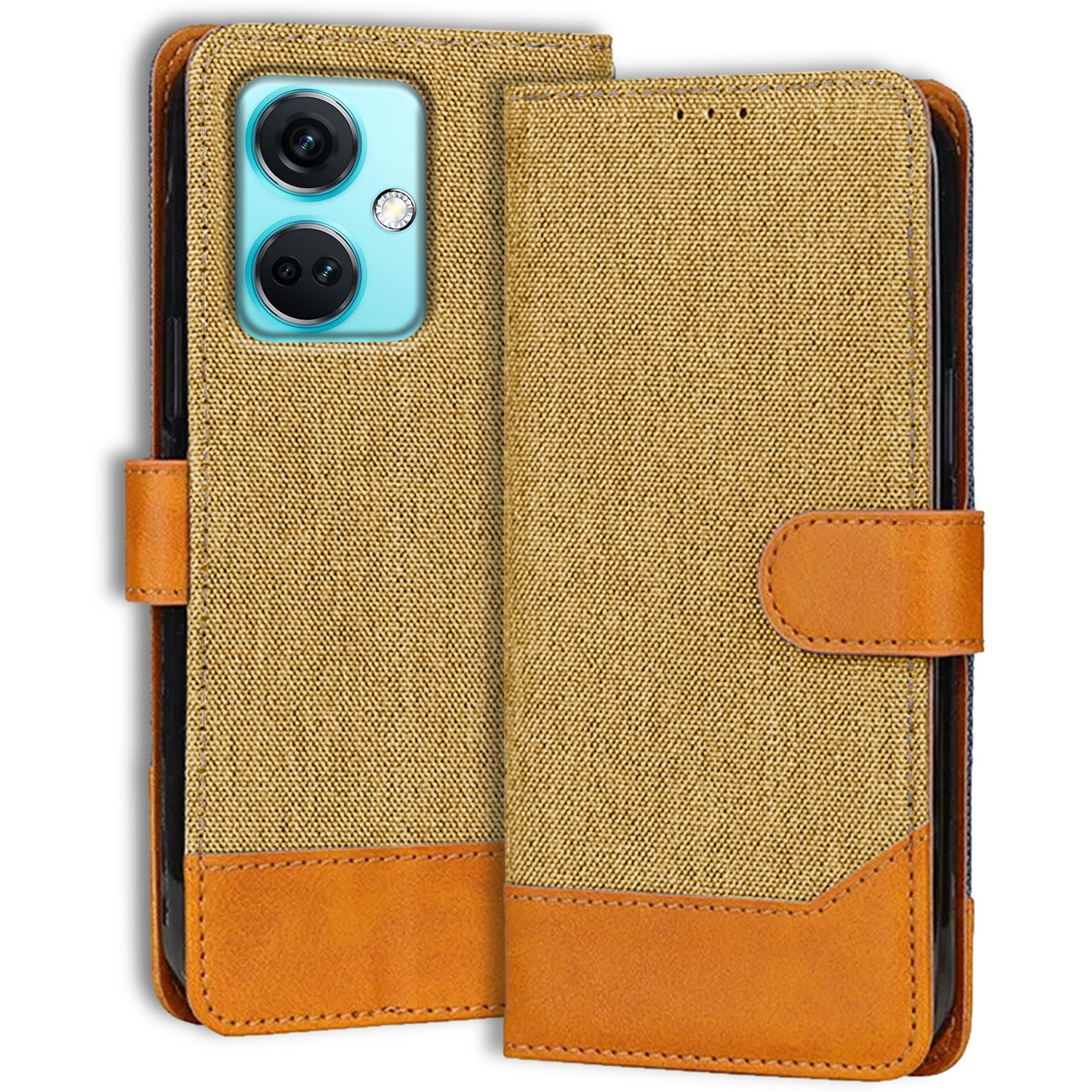 Accesorios Oneplus Nord Ce 3 5G denim flip cover – Light Brown – Image 1 #color_light brown