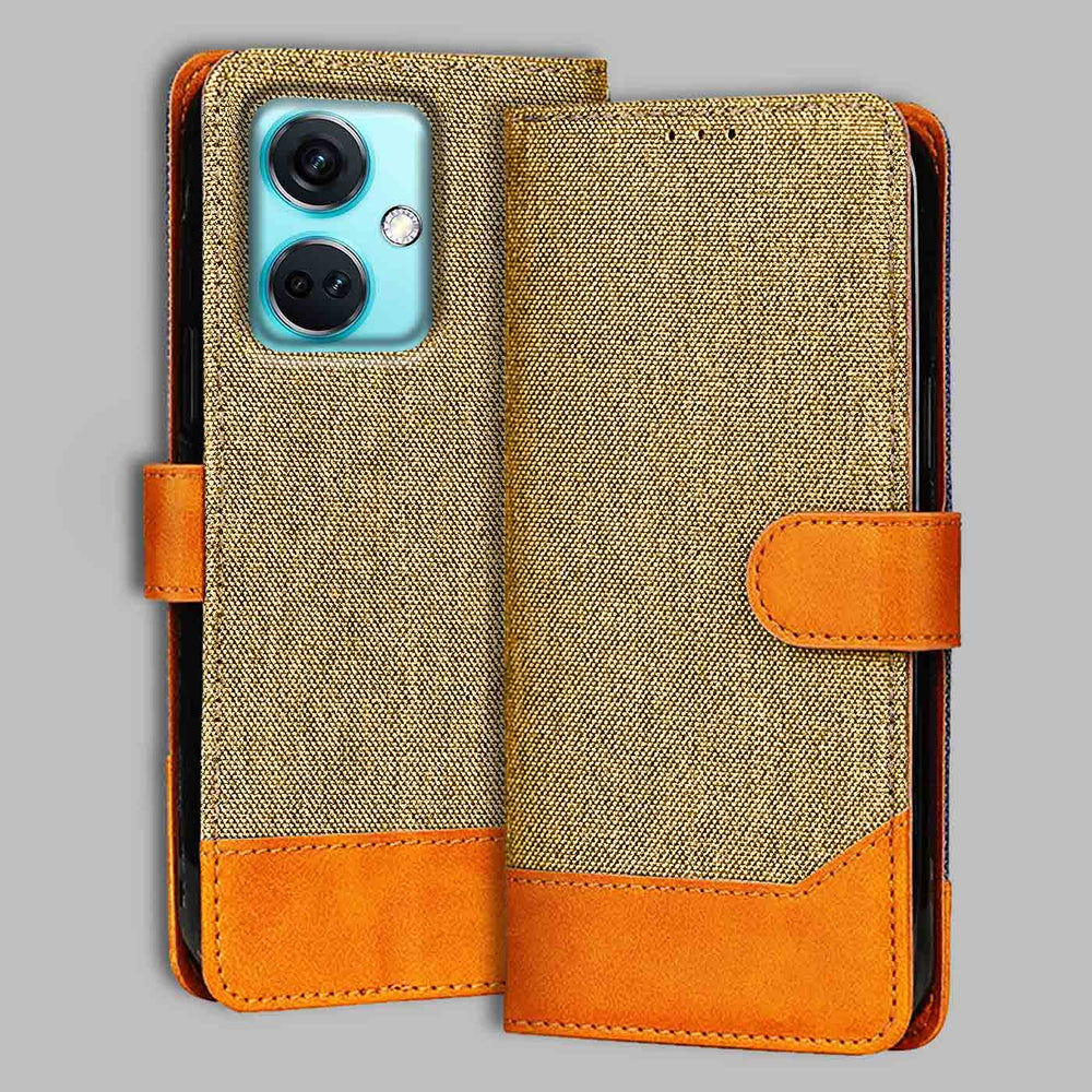 OnePlus Nord CE 3 5G flip cover in Light Brown — front view by Accesorios