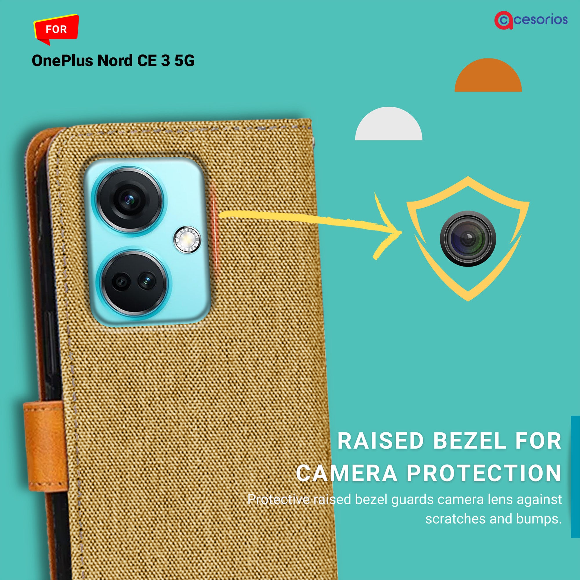 Accesorios Oneplus Nord Ce 3 5G denim flip cover – Light Brown – Image 2 #color_light brown