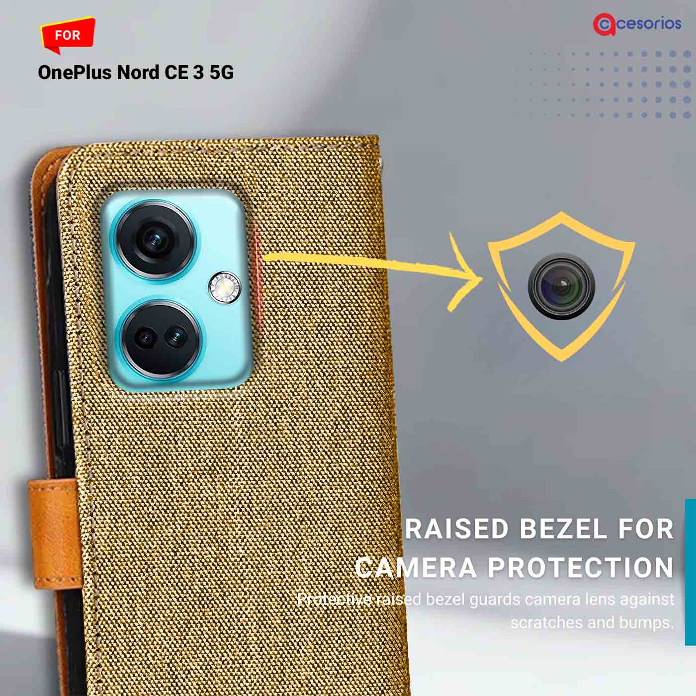 Accesorios Oneplus Nord Ce 3 5G denim flip cover – Light Brown – Image 2 #color_light b