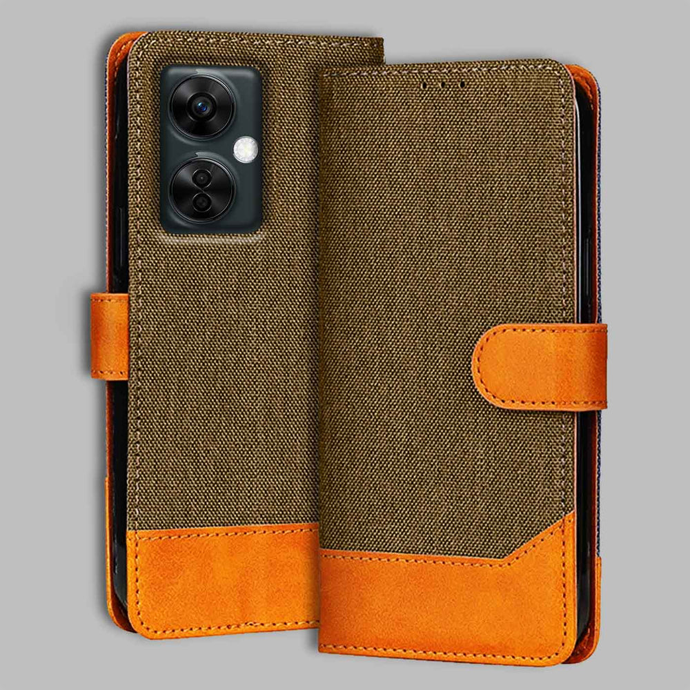 OnePlus Nord CE 3 Lite flip cover in Dark Brown — front view by Accesorios