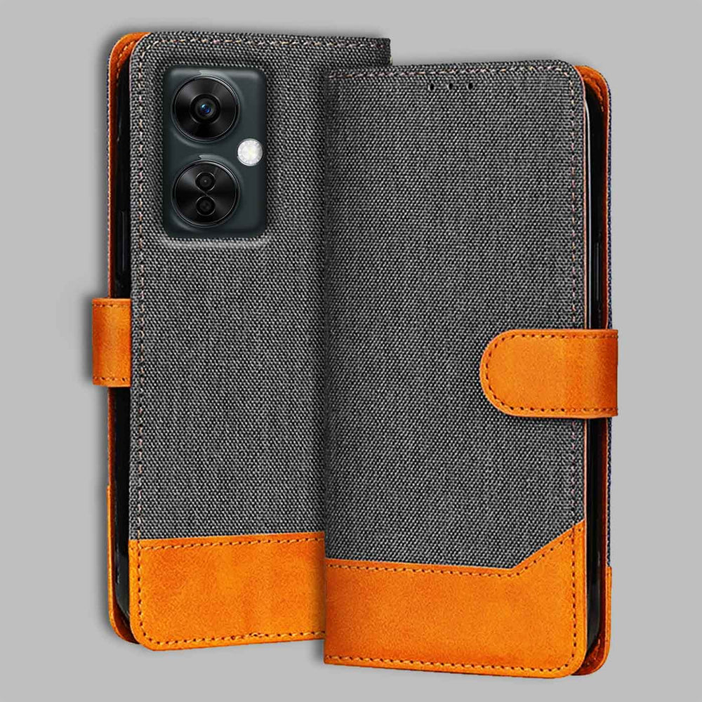 OnePlus Nord CE 3 Lite flip cover in Grey — front view by Accesorios
