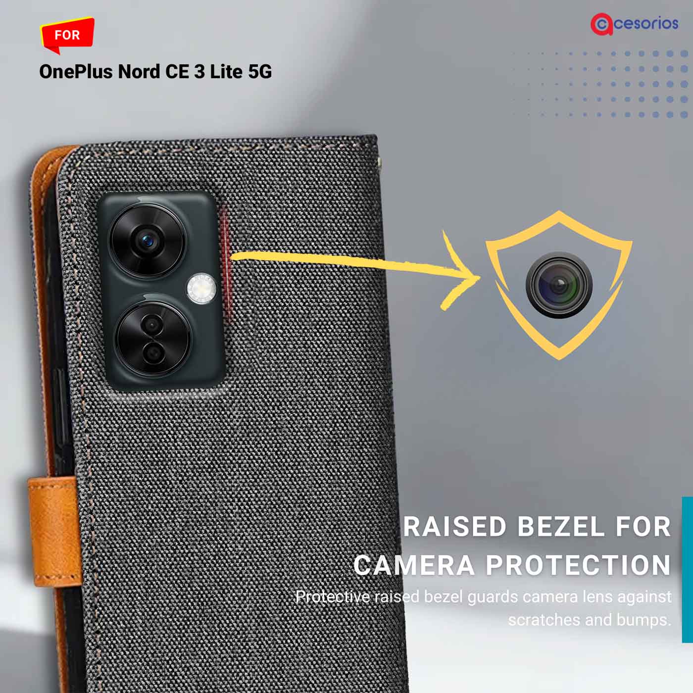 Accesorios Oneplus Nord Ce 3 Lite 5G denim flip cover – Grey – Image 2 #color_