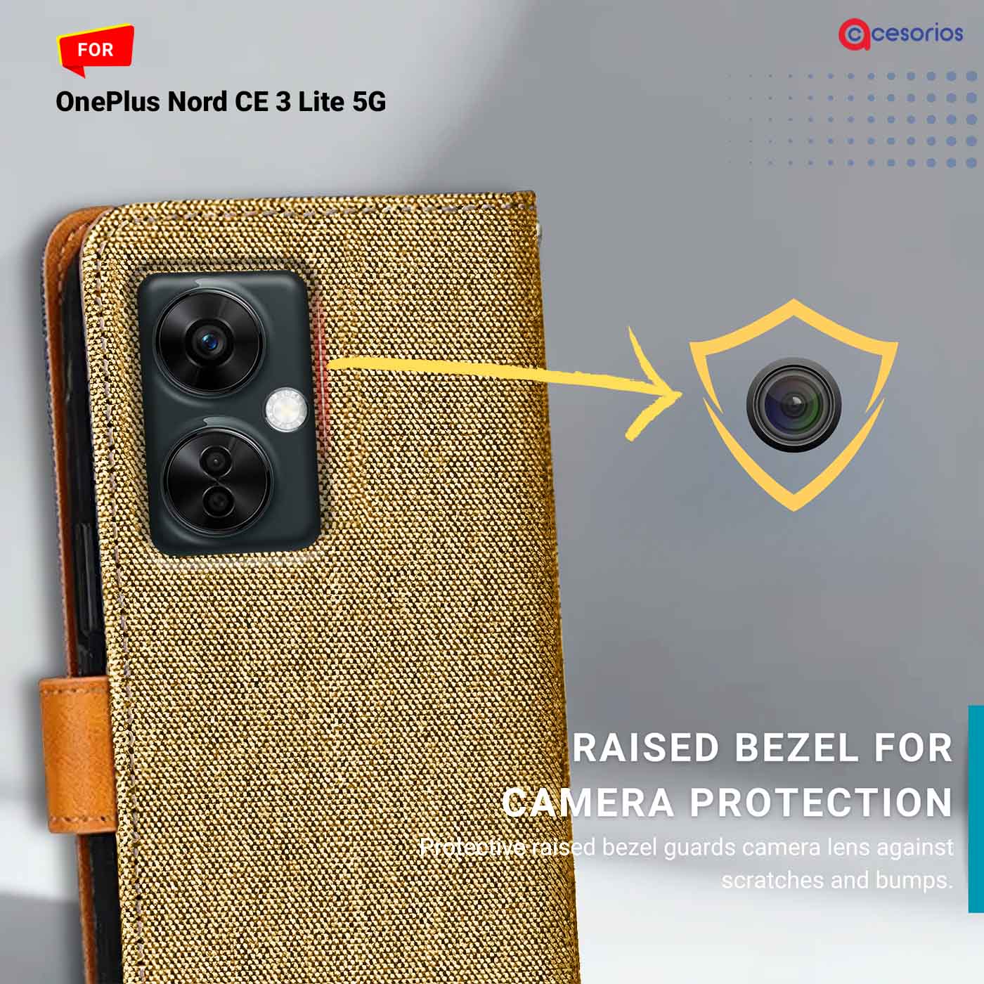 Accesorios Oneplus Nord Ce 3 Lite 5G denim flip cover – Light Brown – Image 2 #color_light b