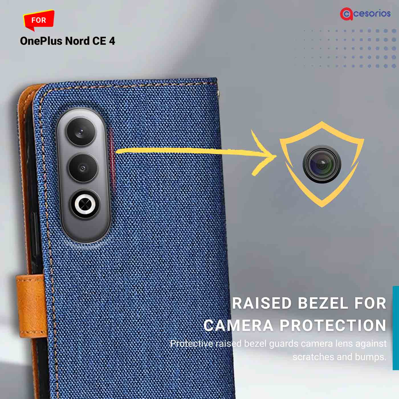 Denim vegan leather back panel — OnePlus Nord CE 4 in Midnight Blue mobile case
