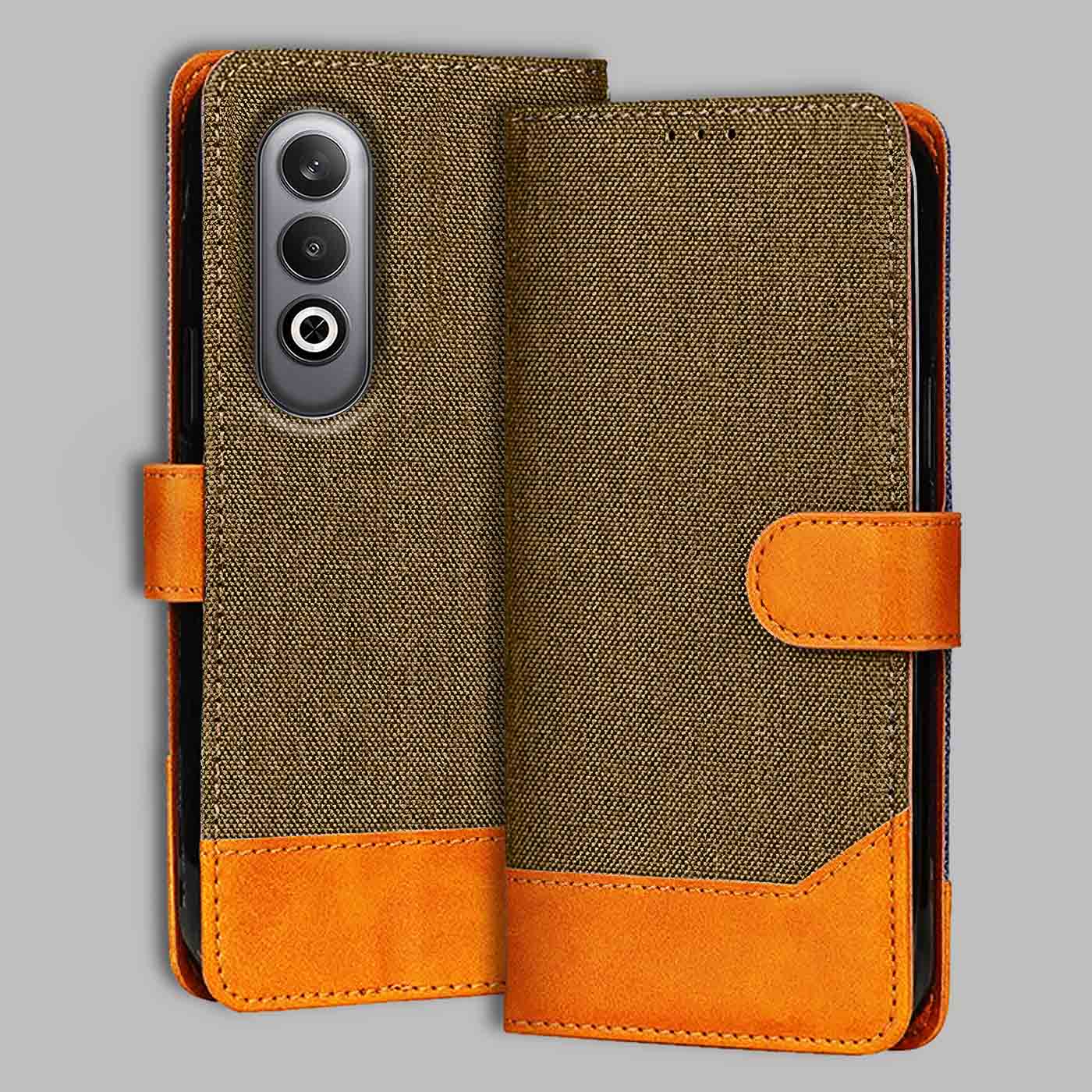 OnePlus Nord CE 4 Denim flip cover in Walnut Brown — front view by Accesorios