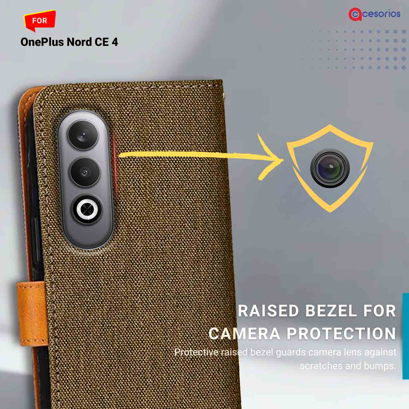 Denim vegan leather back panel — OnePlus Nord CE 4 in Walnut Brown mobile case