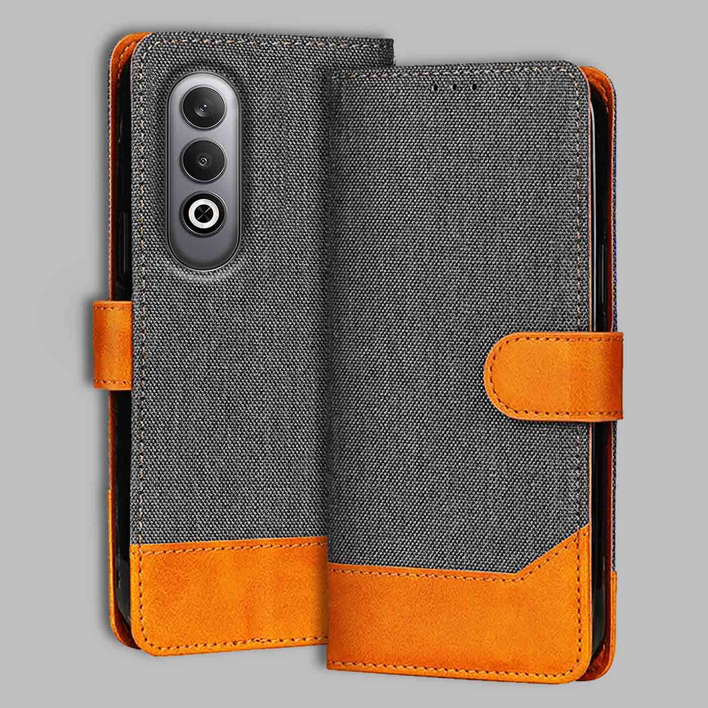 OnePlus Nord CE 4 Denim flip cover in Graphite Grey — front view by Accesorios