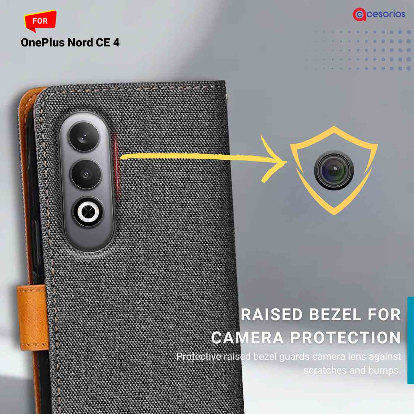 Denim vegan leather back panel — OnePlus Nord CE 4 in Graphite Grey mobile case
