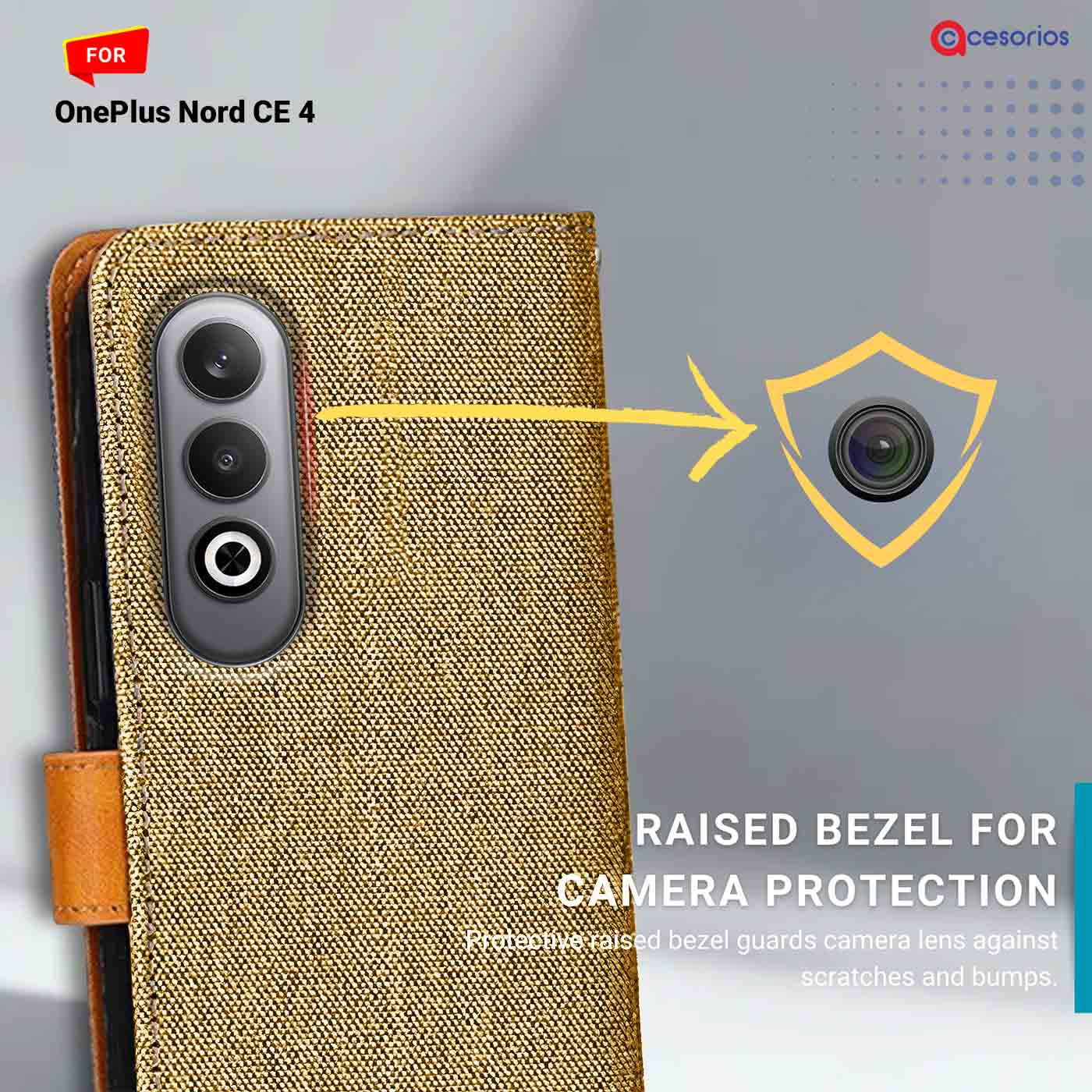 Denim vegan leather back panel — OnePlus Nord CE 4 in Camel Beige mobile case