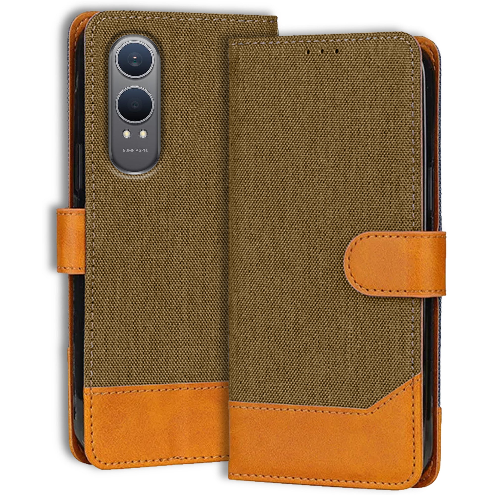 Accesorios Oneplus Nord Ce 4 Lite denim flip cover – Dark Brown – Image 1 #color_dark brown