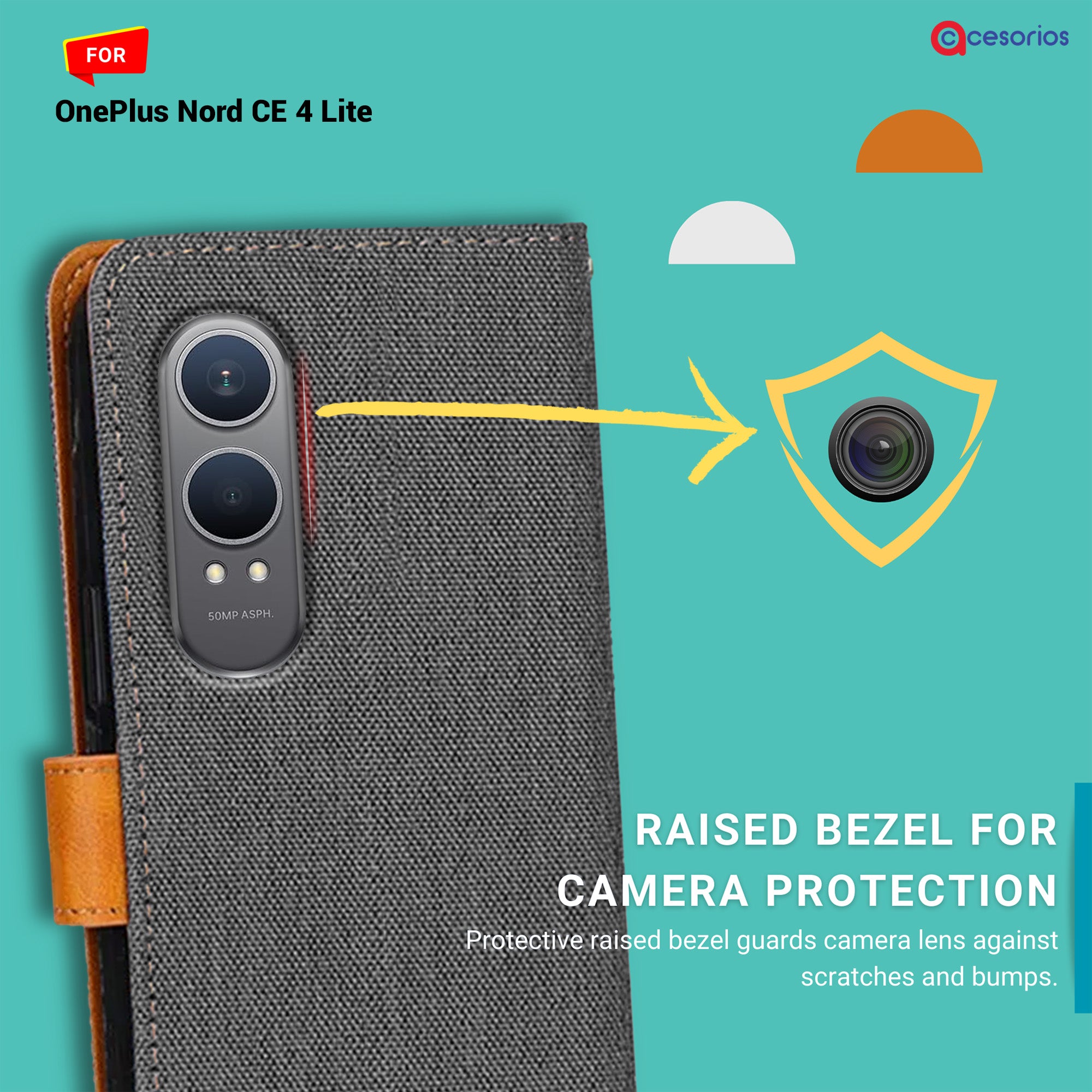 Accesorios Oneplus Nord Ce 4 Lite denim flip cover – Grey – Image 2 #color_grey