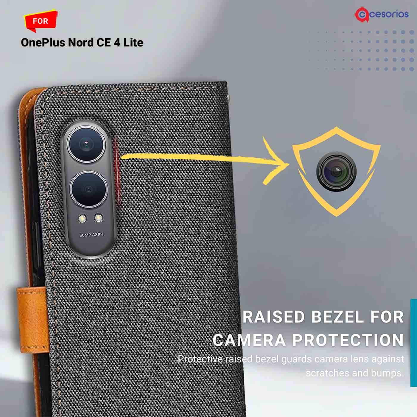 Denim & Leather back panel — OnePlus Nord CE 4 Lite in Grey mobile case