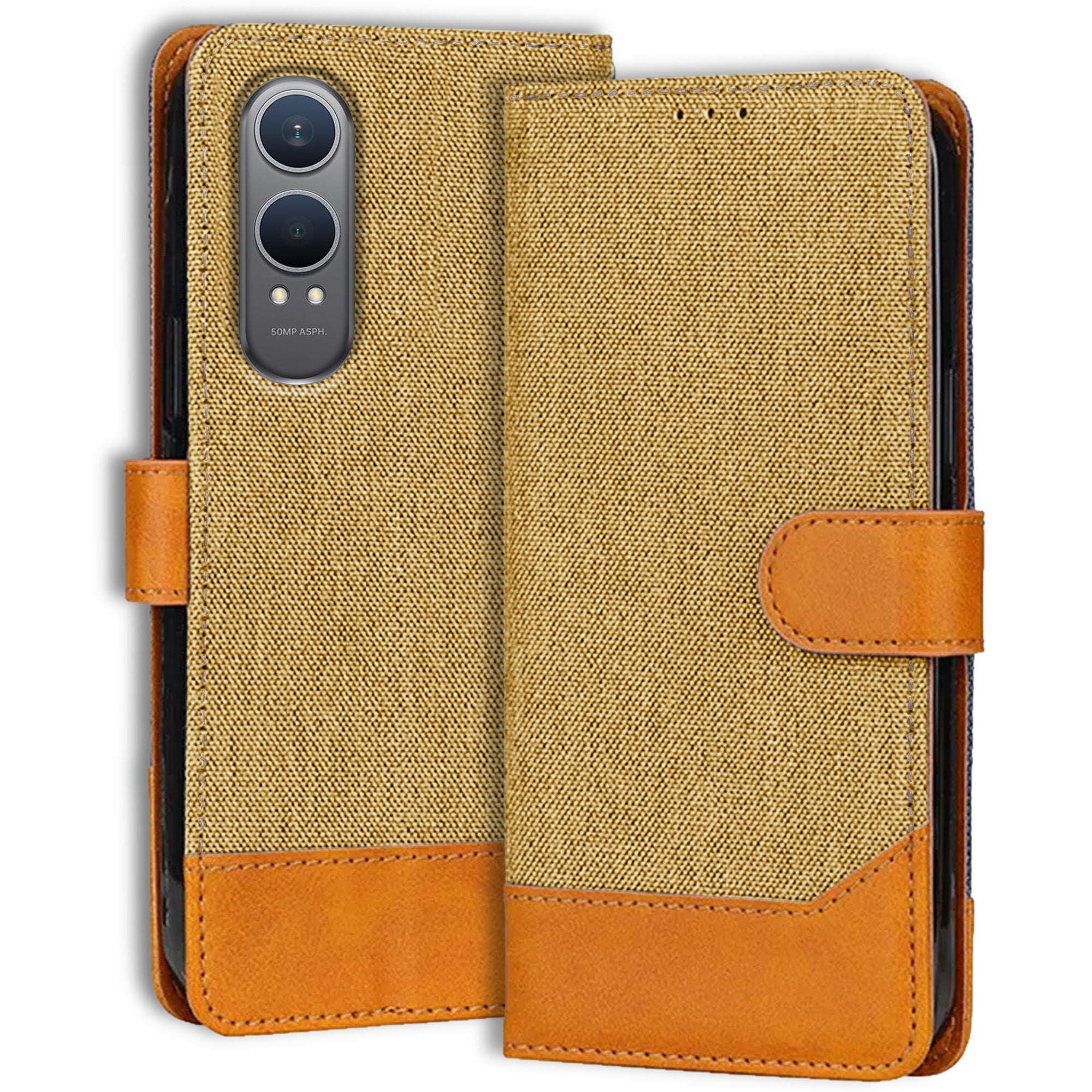 Accesorios Oneplus Nord Ce 4 Lite denim flip cover – Light Brown – Image 1 #color_light brown