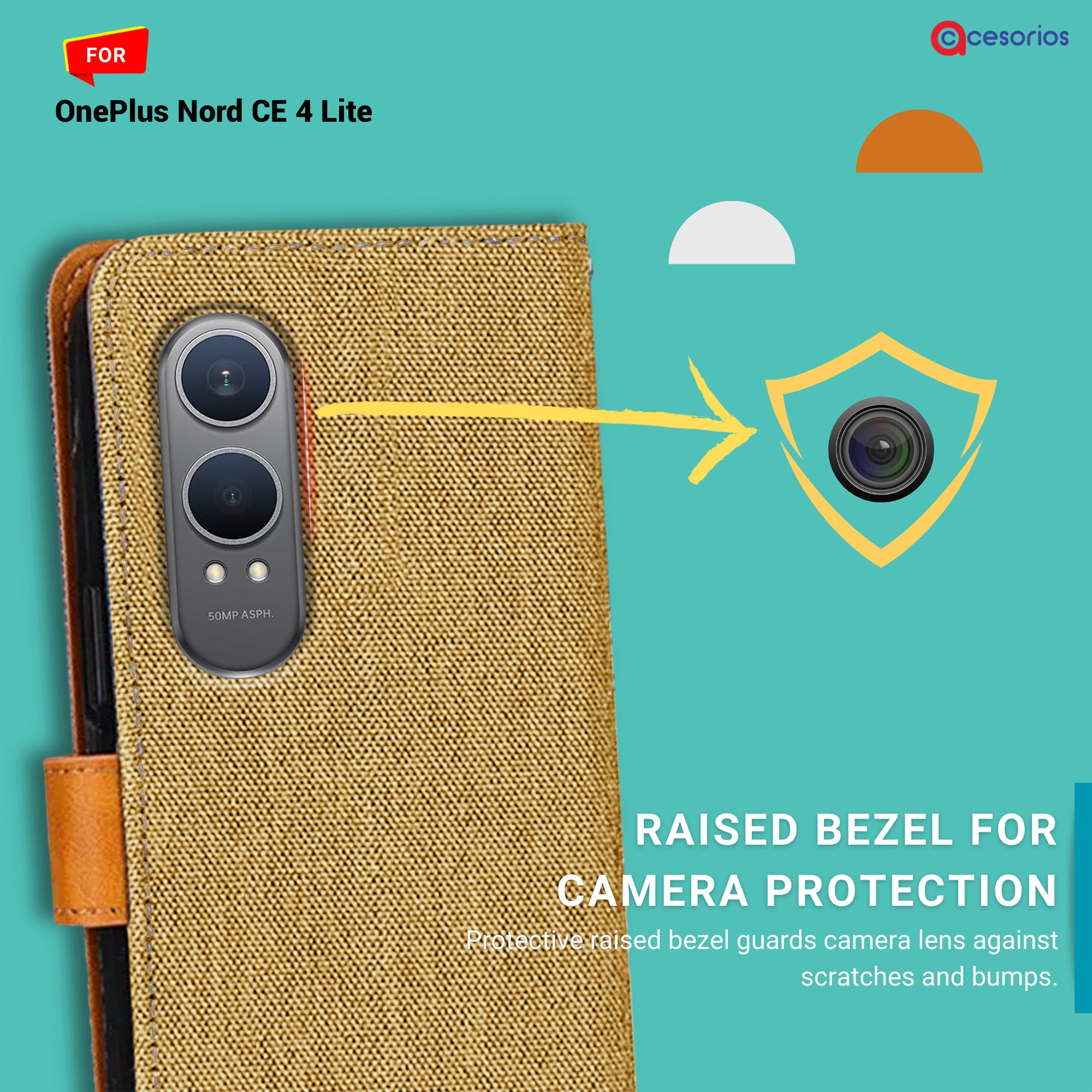 Accesorios Oneplus Nord Ce 4 Lite denim flip cover – Light Brown – Image 2 #color_light brown