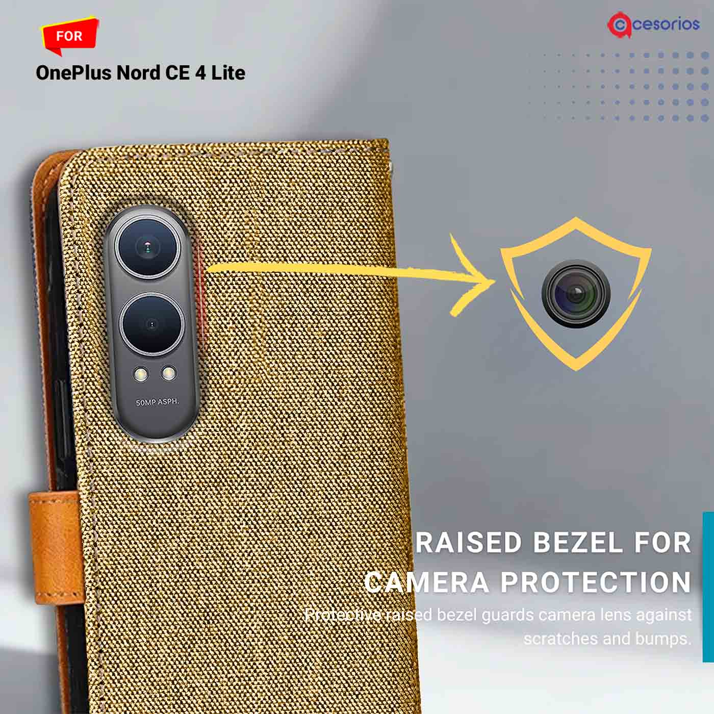 Denim & Leather back panel — OnePlus Nord CE 4 Lite in Light Brown mobile case