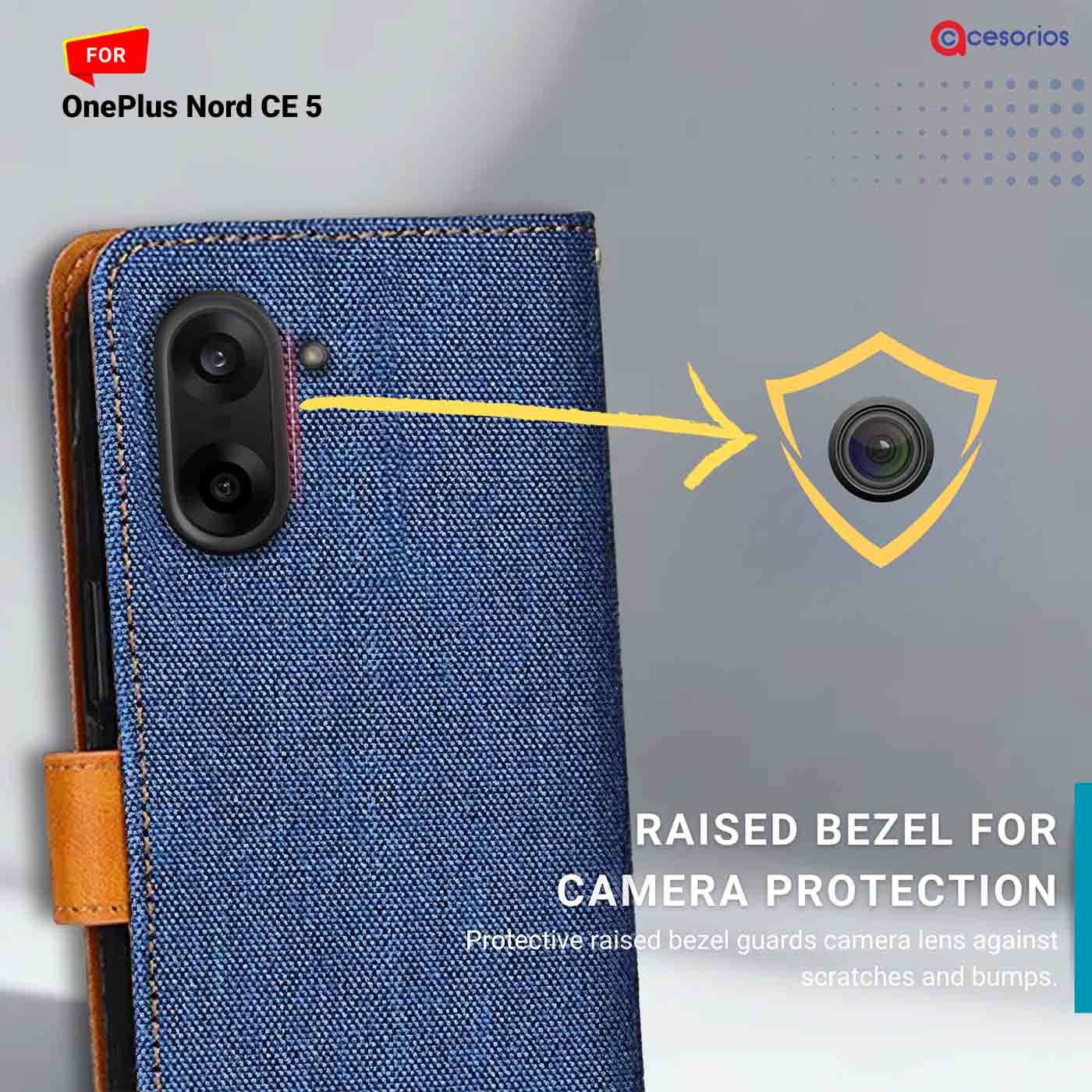 Denim & Leather back panel — OnePlus Nord CE 5 in Blue mobile case