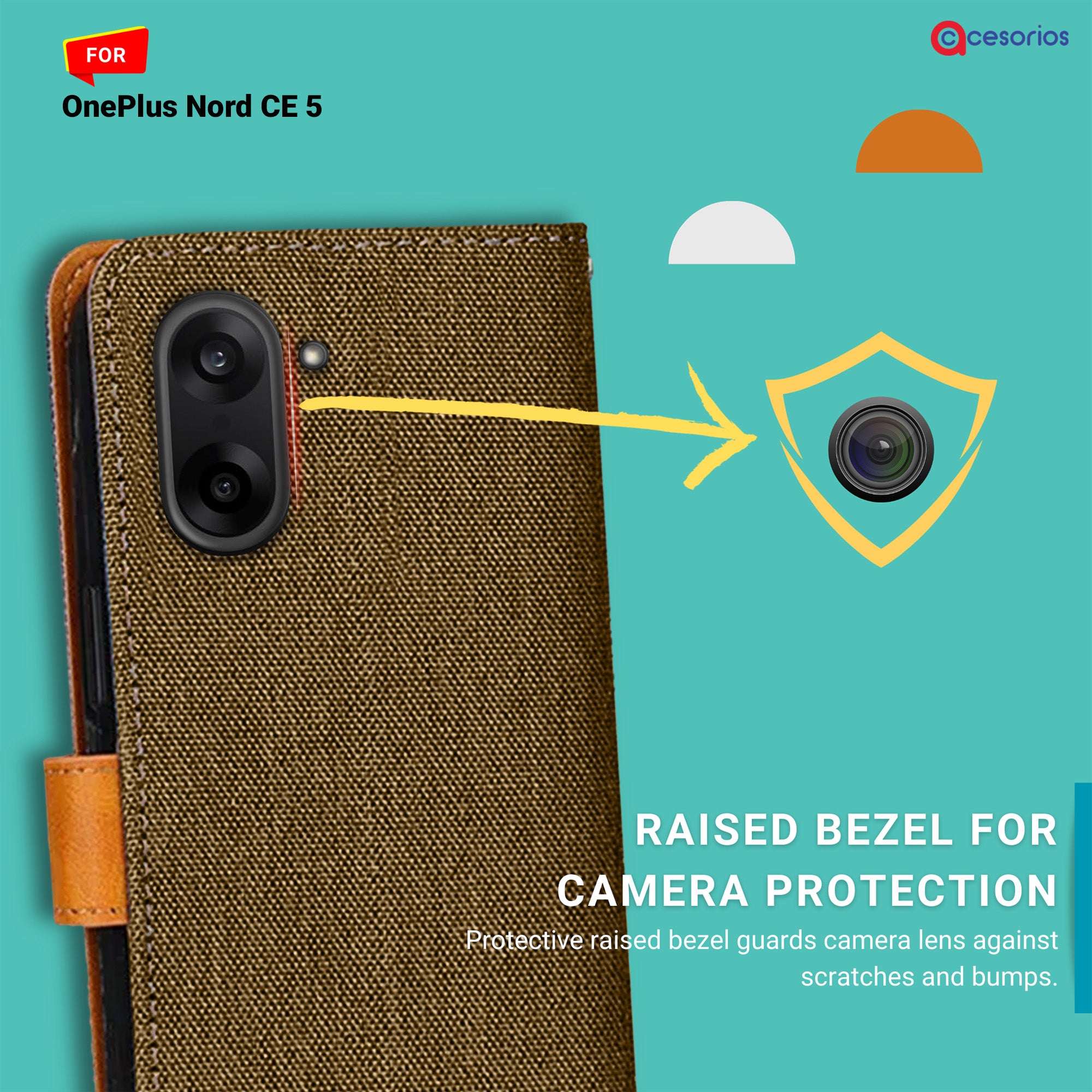 Accesorios Oneplus Nord Ce 5 denim flip cover – Dark Brown – Image 2 #color_dark brown