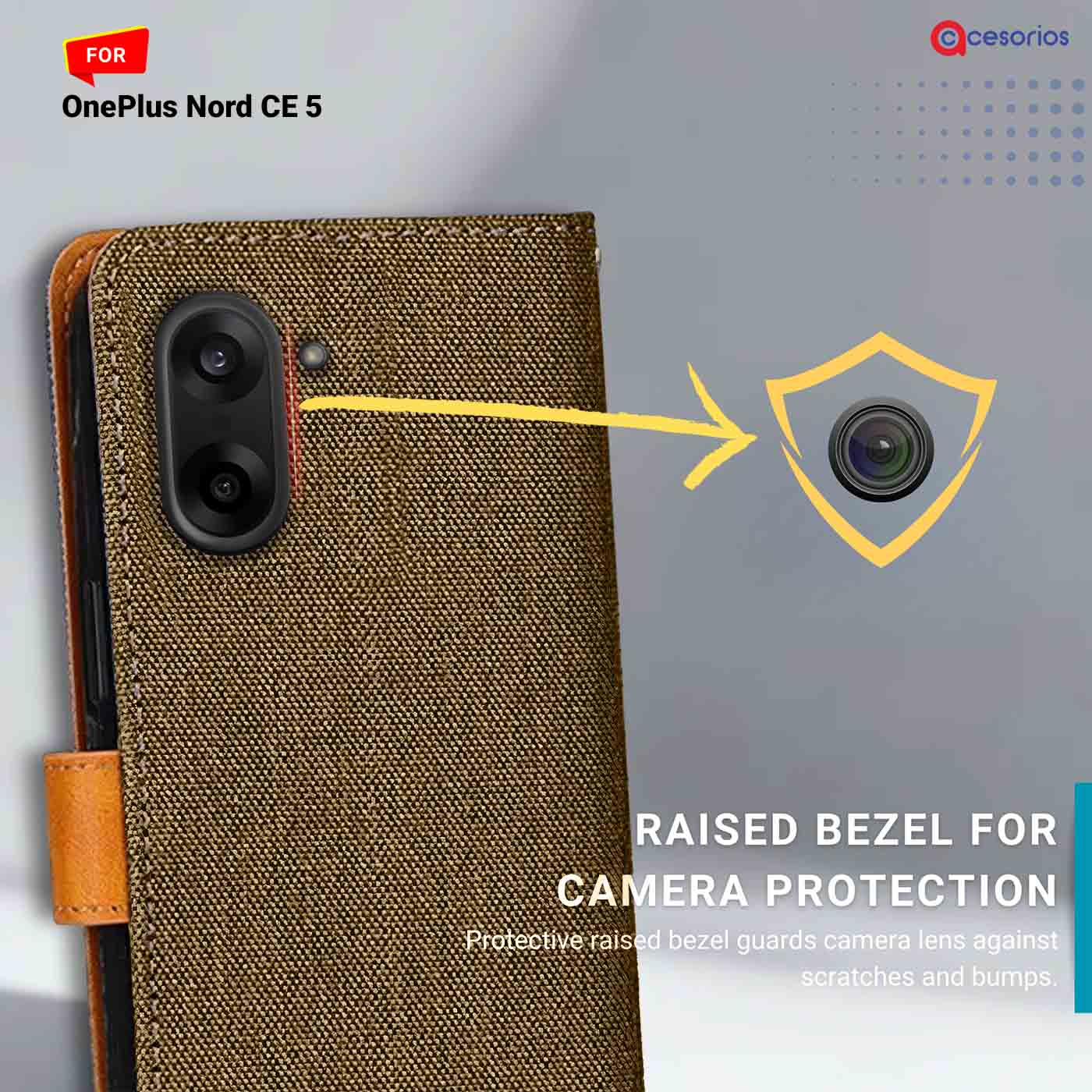 Denim & Leather back panel — OnePlus Nord CE 5 in Dark Brown mobile case