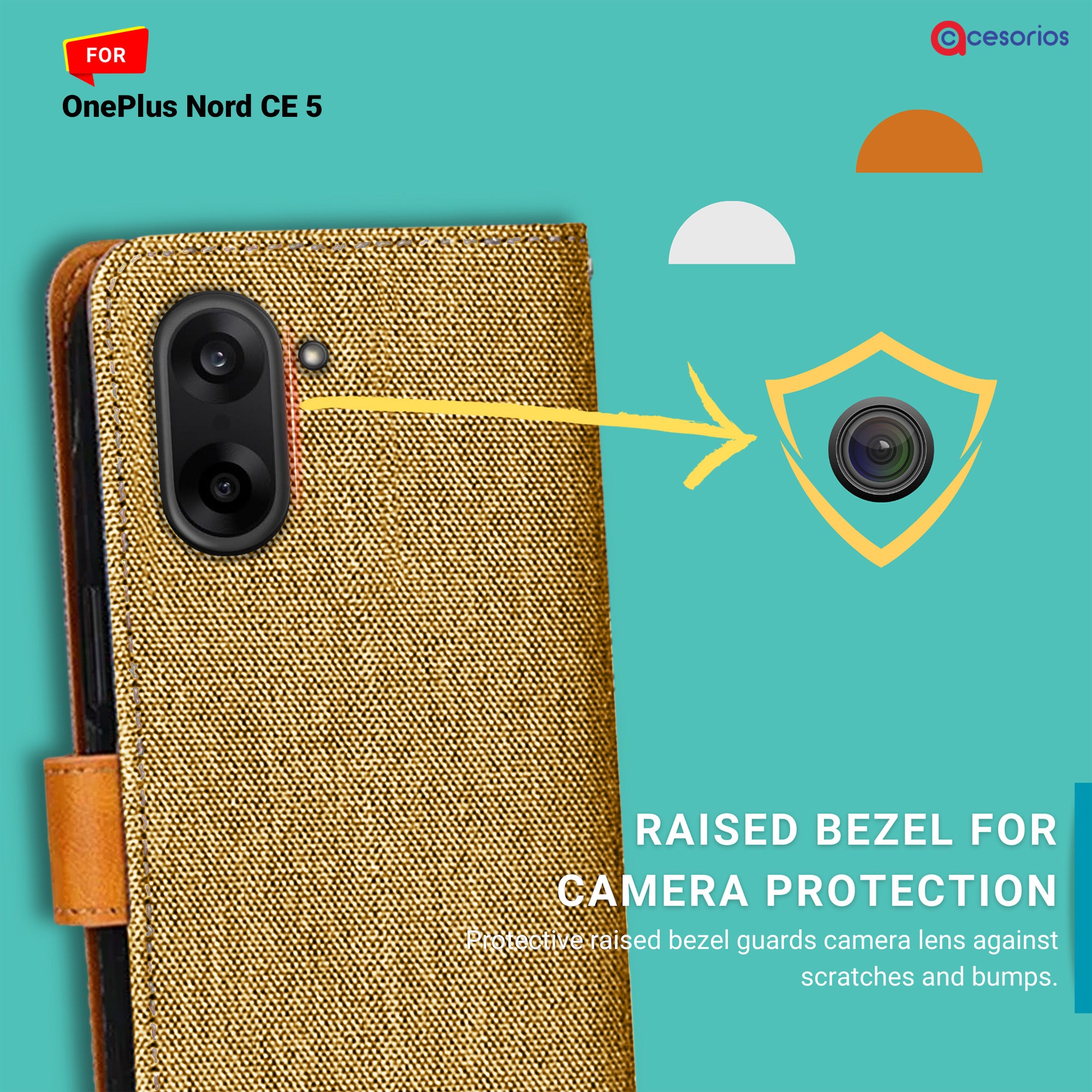 Accesorios Oneplus Nord Ce 5 denim flip cover – Light Brown – Image 2 #color_light brown