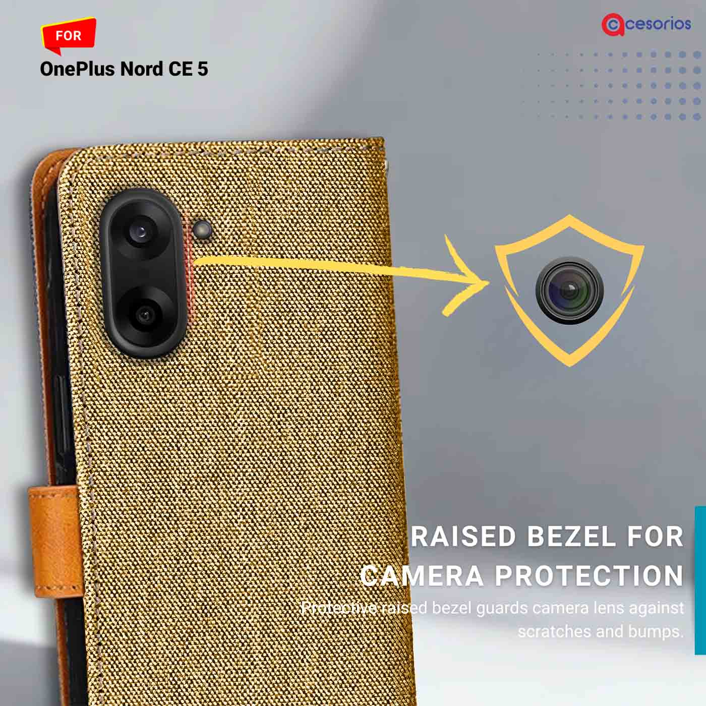 Denim & Leather back panel — OnePlus Nord CE 5 in Light Brown mobile case