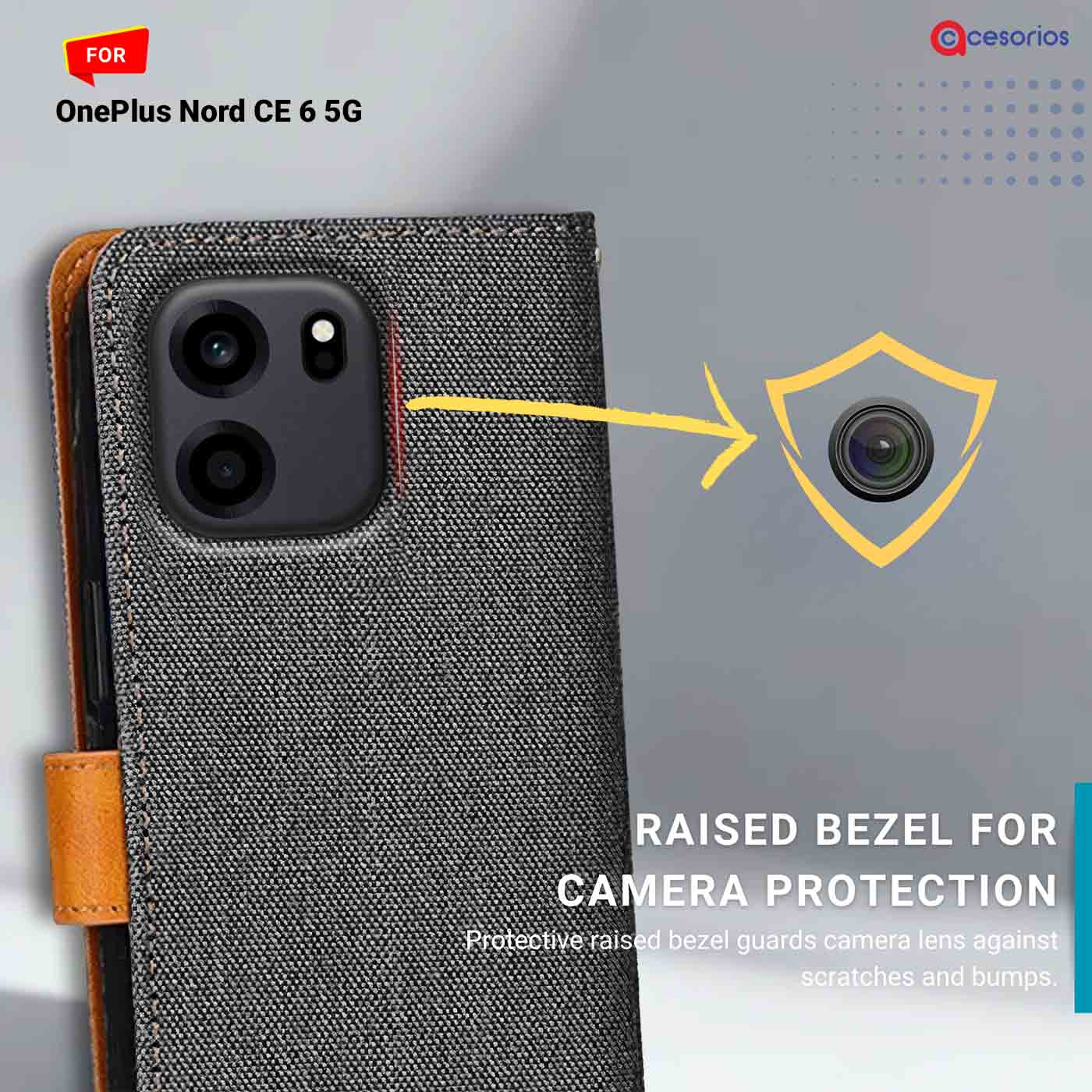 Denim & Leather back panel — OnePlus Nord CE 6 5G in Grey mobile case