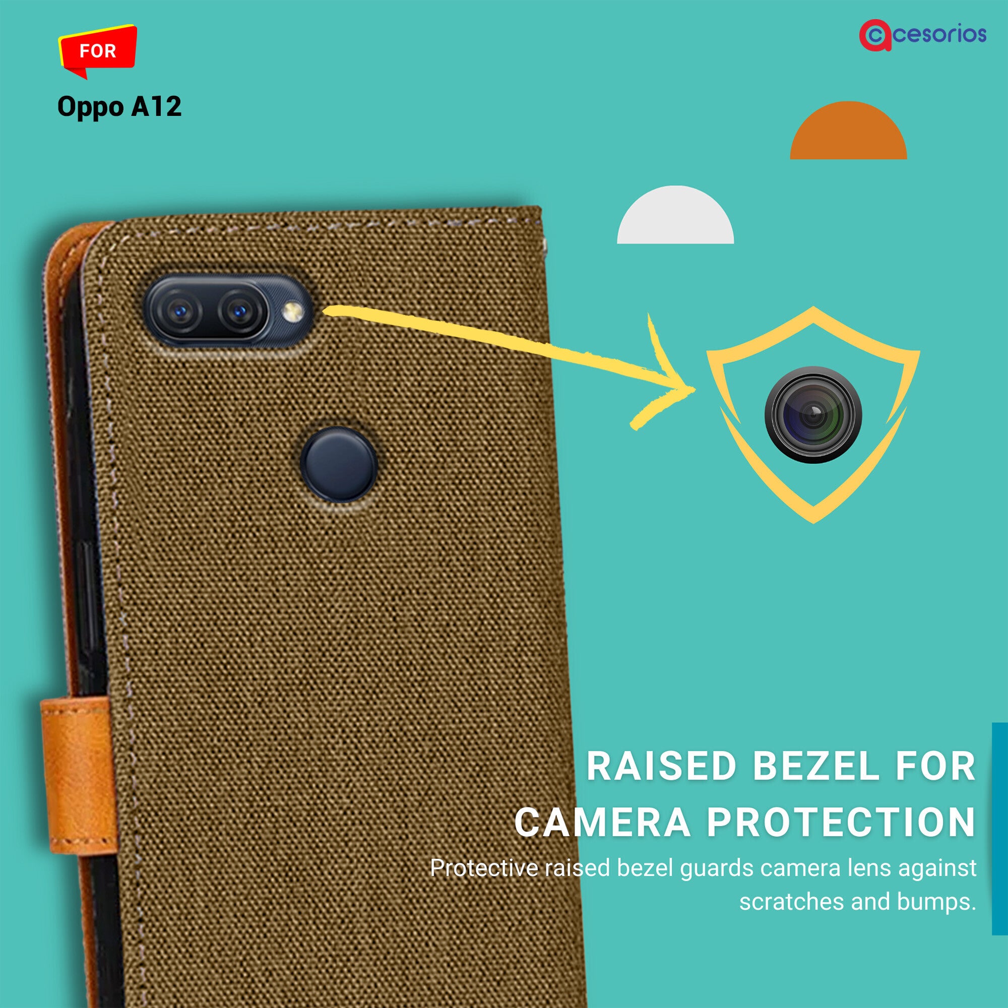 Accesorios Oppo A12 denim flip cover – Dark Brown – Image 2 #color_dark brown