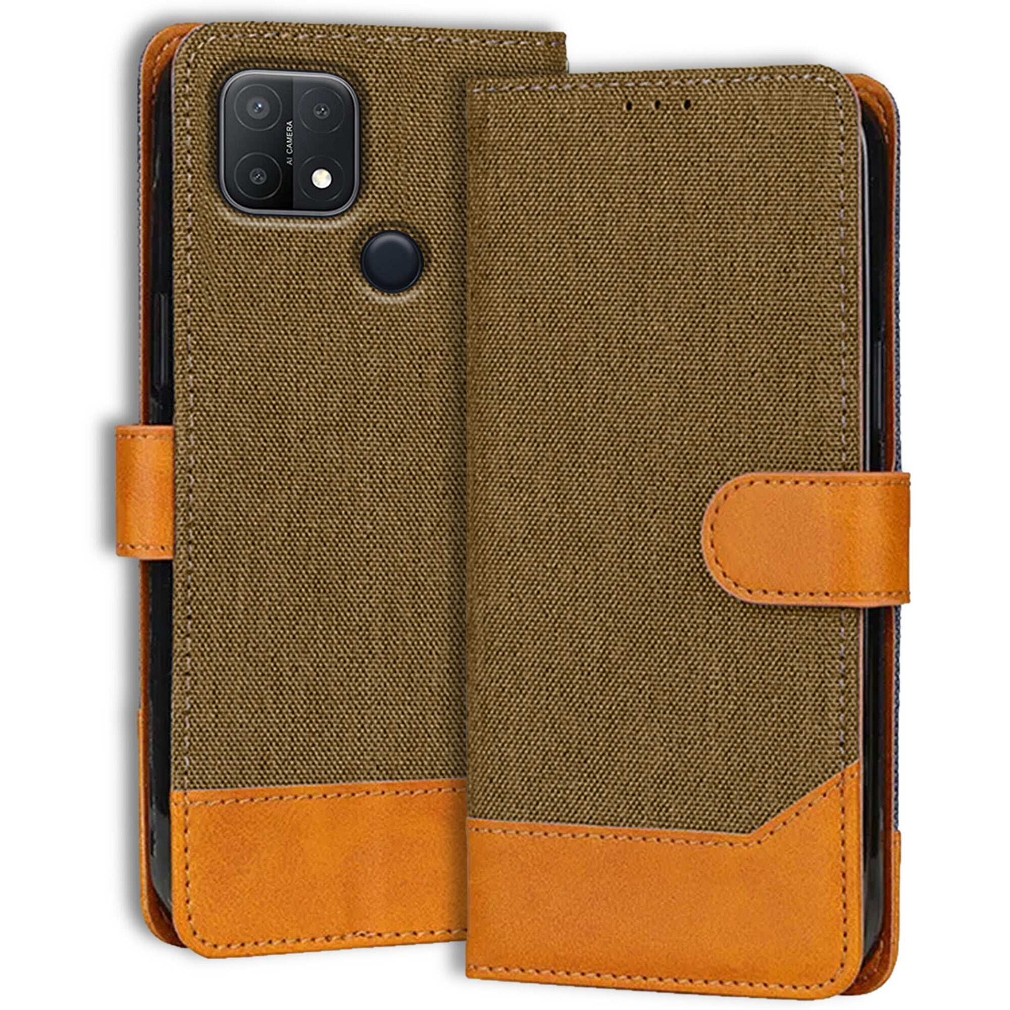 Accesorios Oppo A15 denim flip cover – Dark Brown – Image 1 #color_dark brown