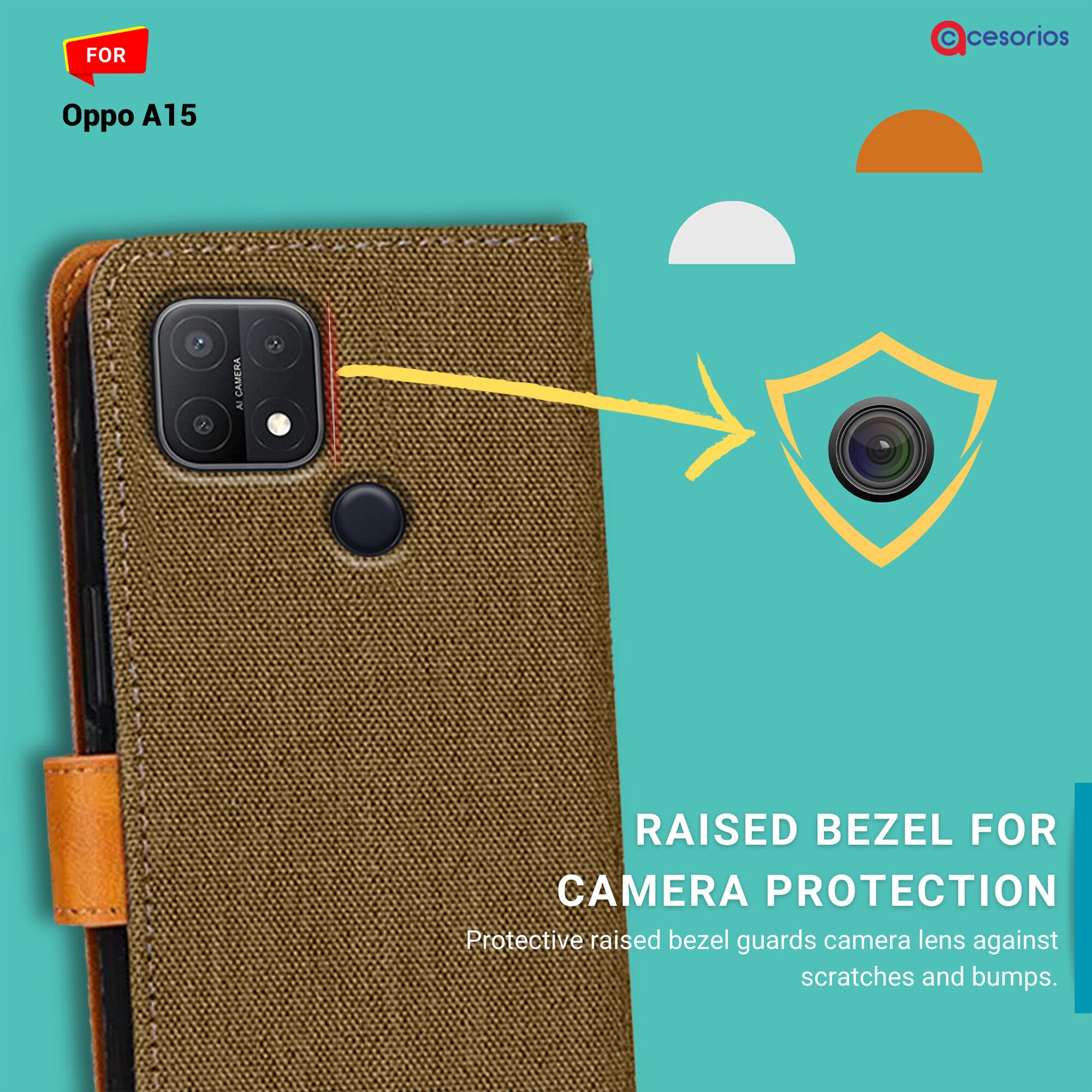 Accesorios Oppo A15 denim flip cover – Dark Brown – Image 2 #color_dark brown