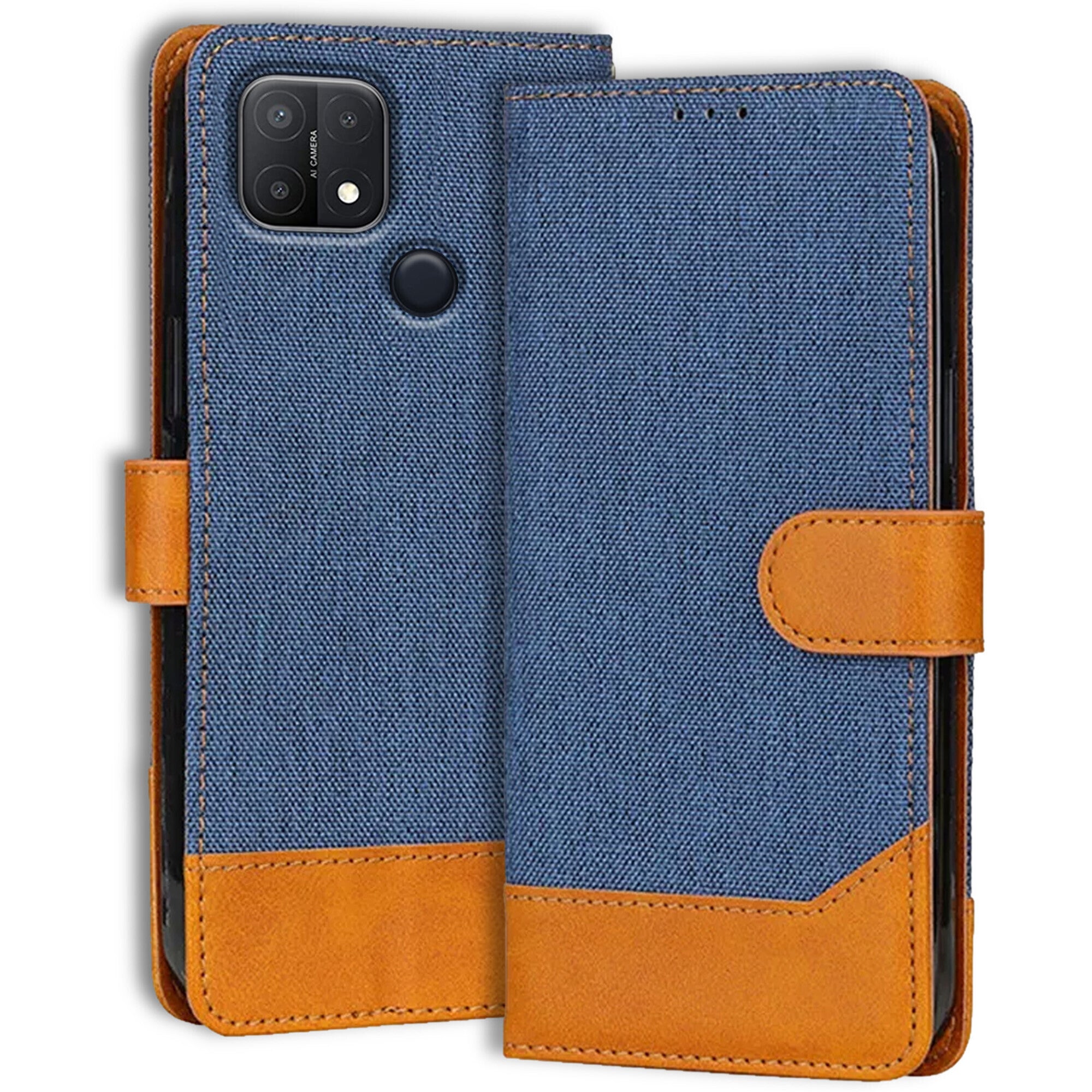 Accesorios Oppo A15S denim flip cover – Blue – Image 1 #color_blue