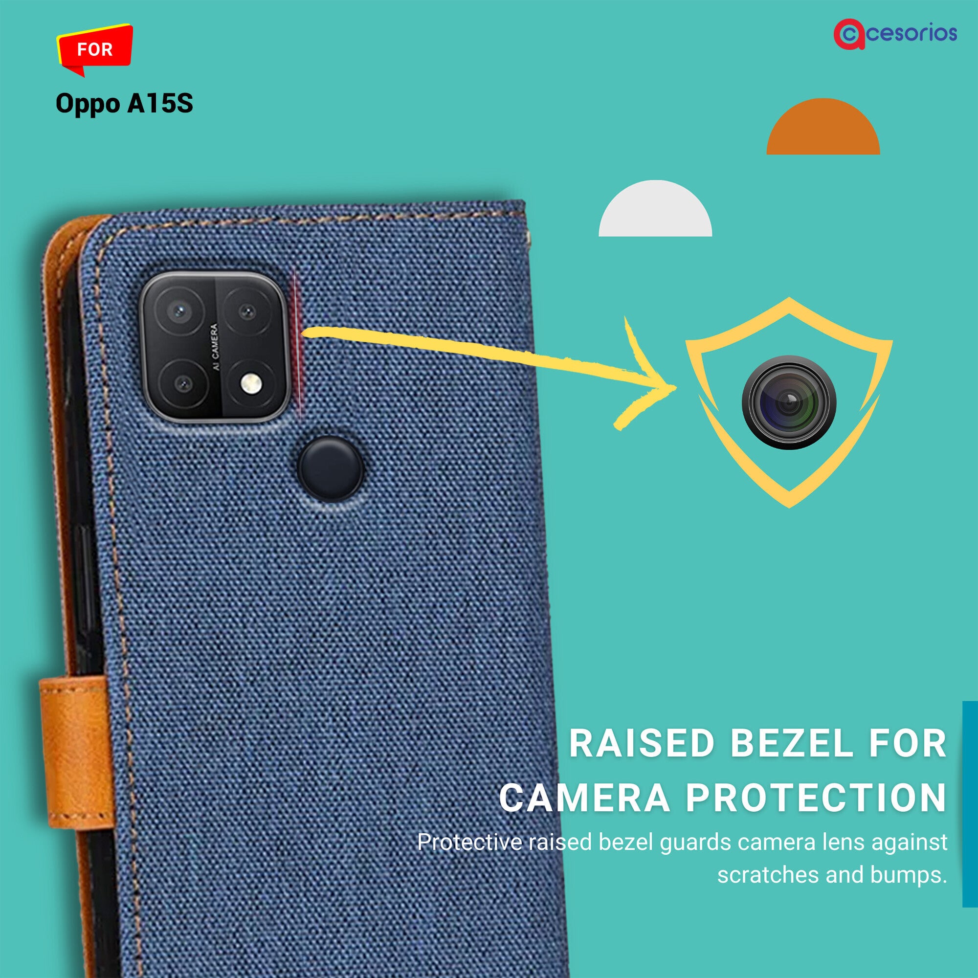 Accesorios Oppo A15S denim flip cover – Blue – Image 2 #color_blue