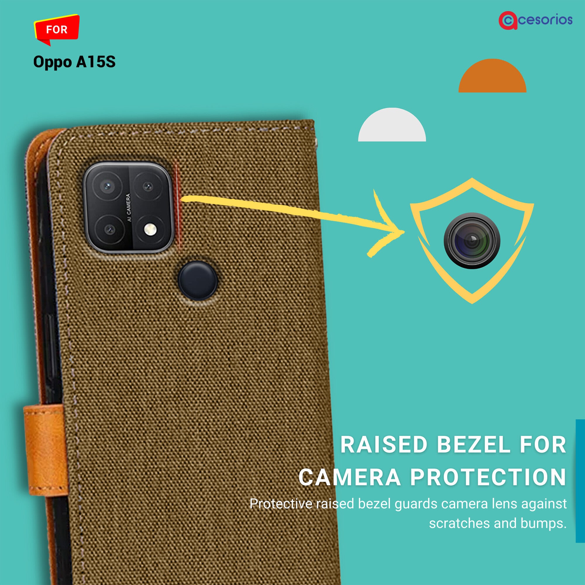 Accesorios Oppo A15S denim flip cover – Dark Brown – Image 2 #color_dark brown