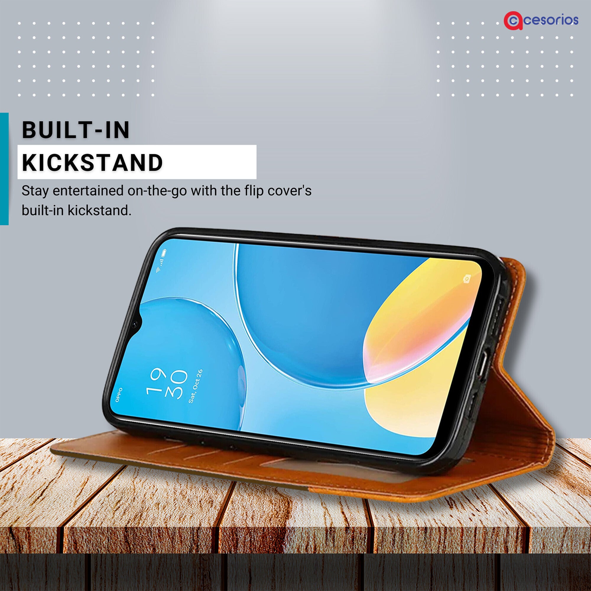 Accesorios Oppo A15S denim flip cover – Dark Brown – Image 4 #color_dark brown