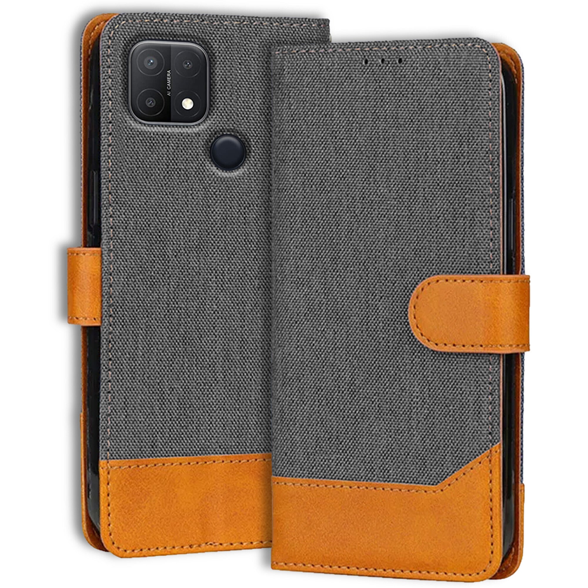 Accesorios Oppo A15S denim flip cover – Grey – Image 1 #color_grey