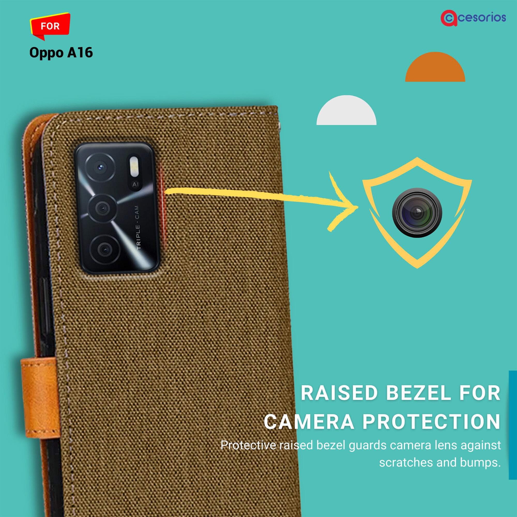 Accesorios Oppo A16 denim flip cover – Dark Brown – Image 2 #color_dark brown