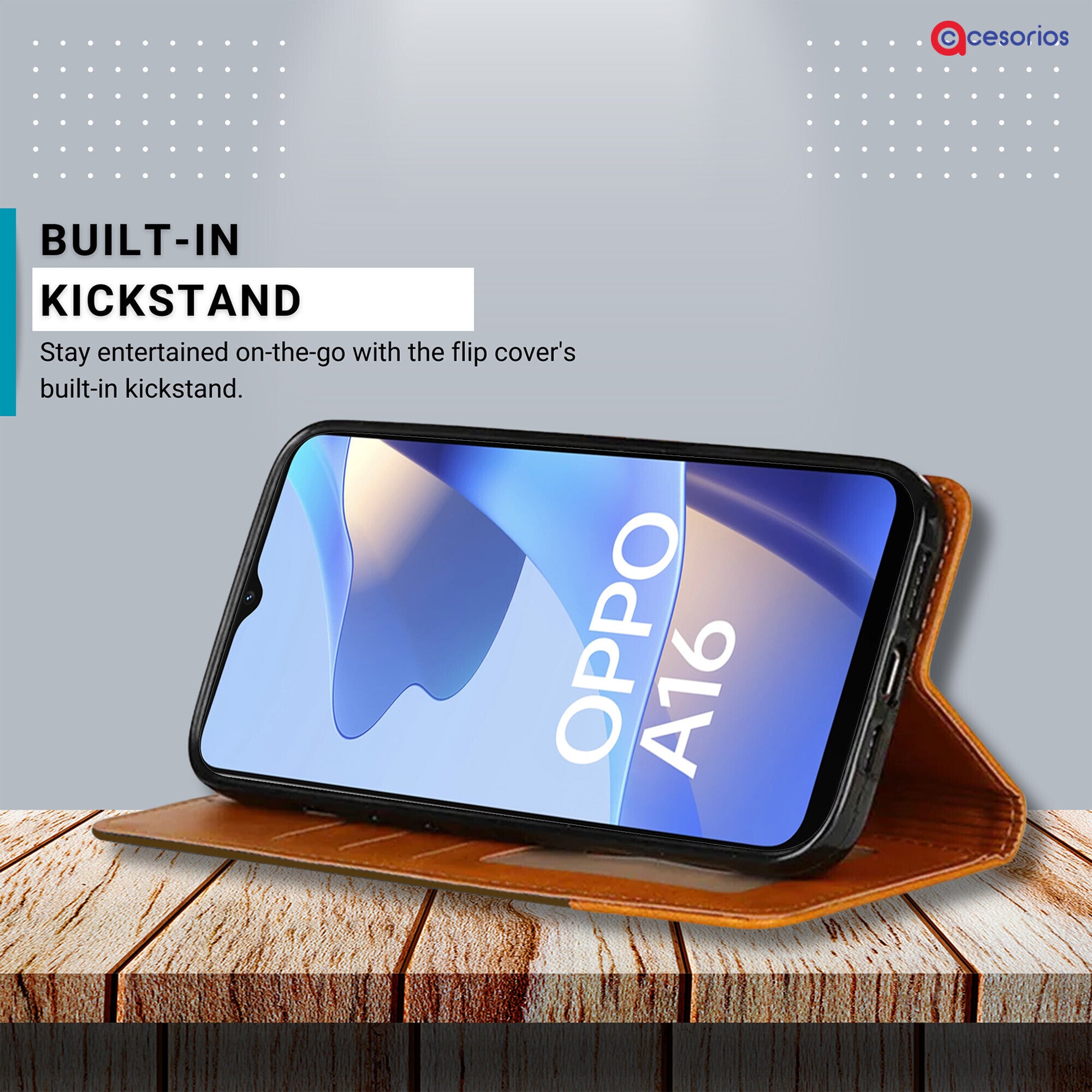 Accesorios Oppo A16 denim flip cover – Dark Brown – Image 4 #color_dark brown