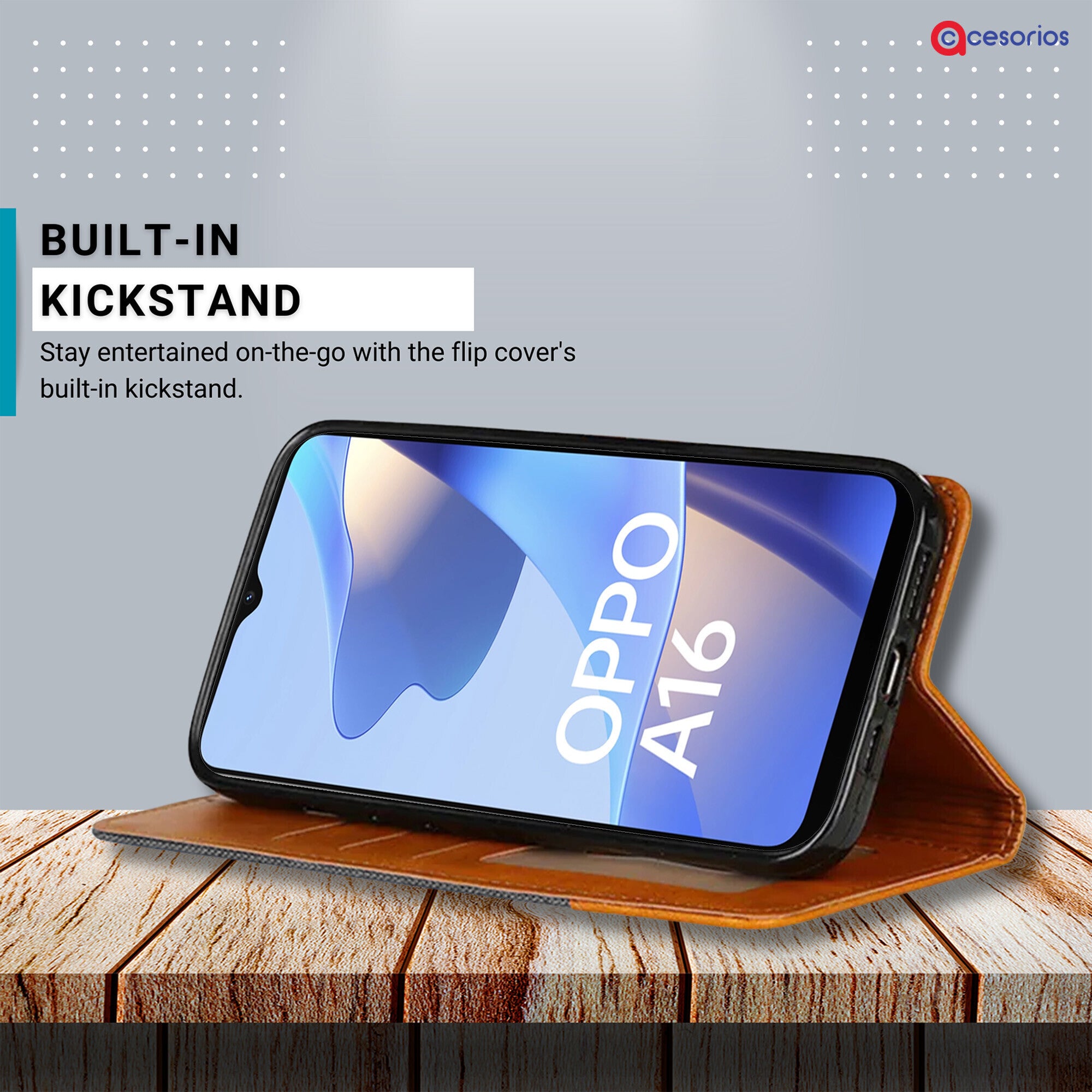 Accesorios Oppo A16 denim flip cover – Grey – Image 4 #color_grey