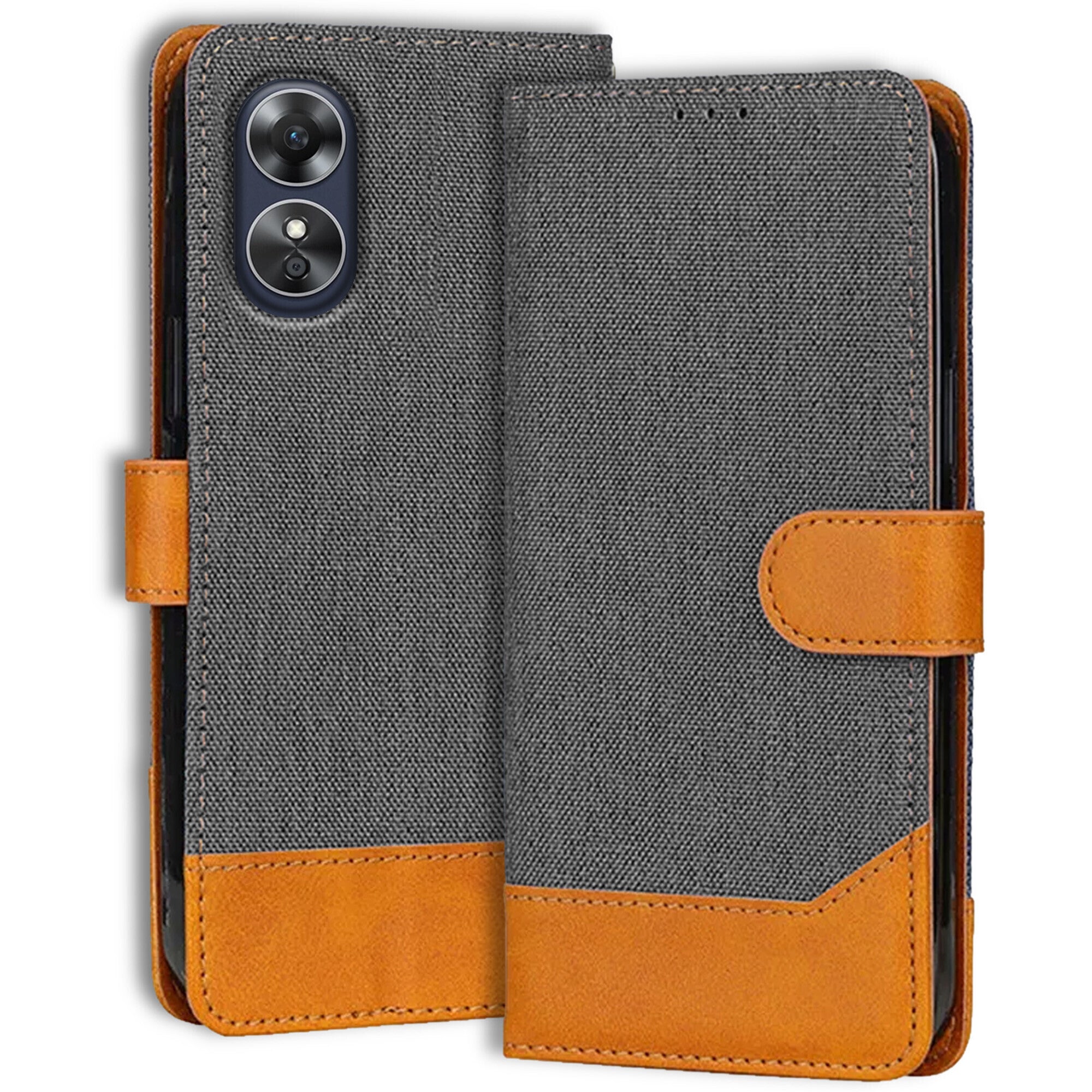 Accesorios Oppo A17 denim flip cover – Grey – Image 1 #color_grey